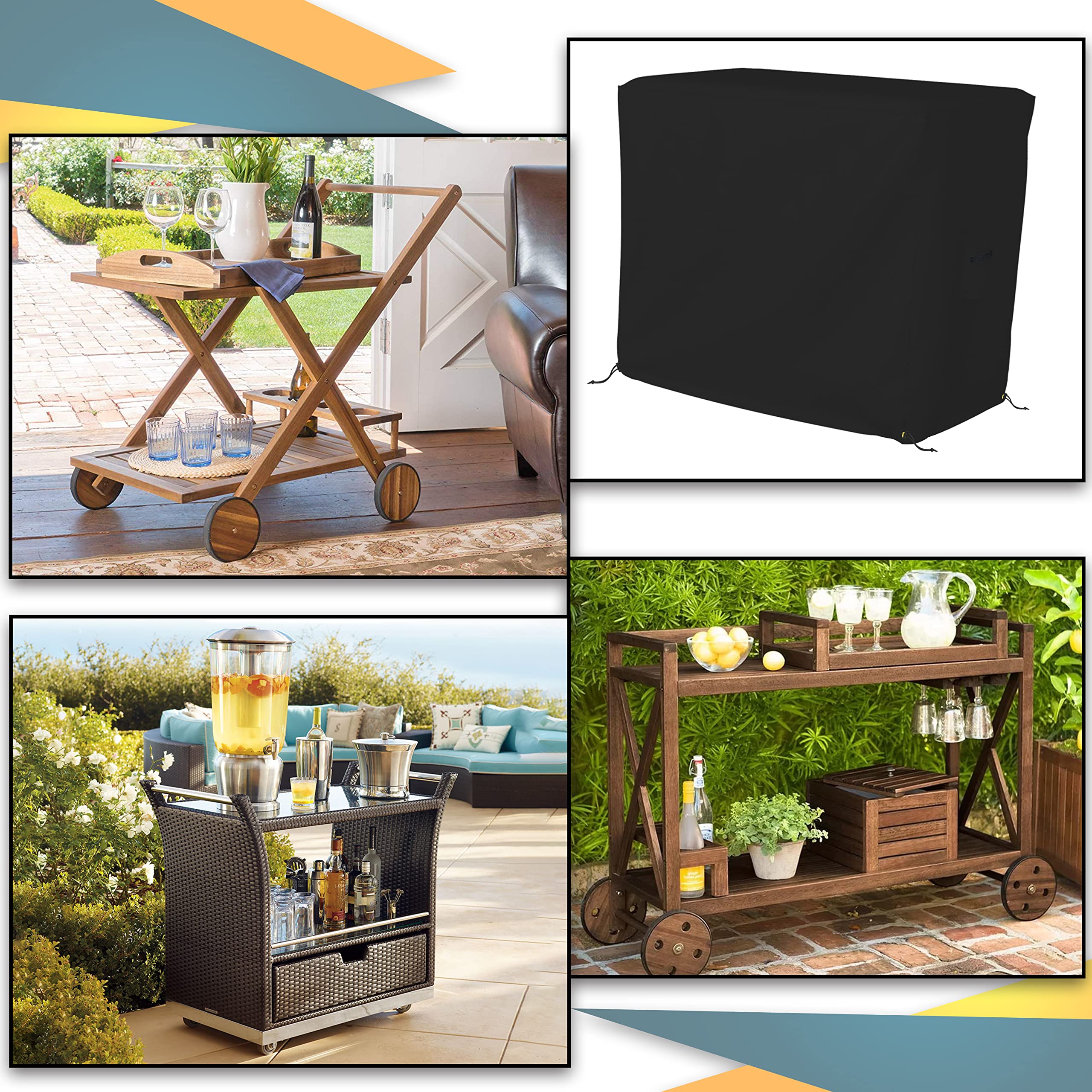 Bar Cart Cover 12 Oz Waterproof 100% Weather Resistant cart Cover with Air Pockets and Drawstring for Sung Fit (36" H x 40" W x 18" D), Black - Image 6