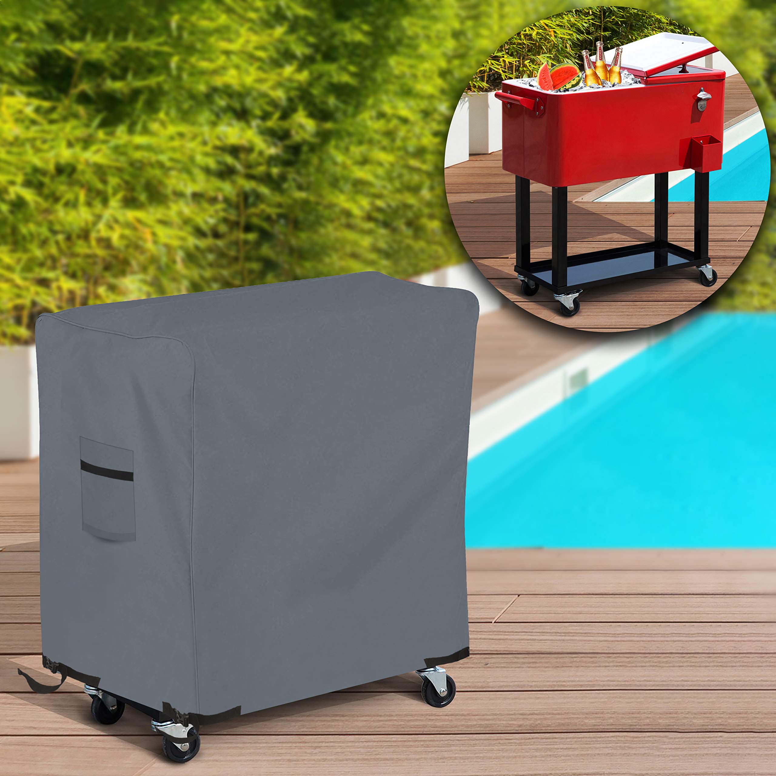 Cooler Cover 12 Oz Waterproof - Rolling Cart Cover 100% Weather Resistant with Air Pockets & Drawstrap for Snug Fit - Image 5