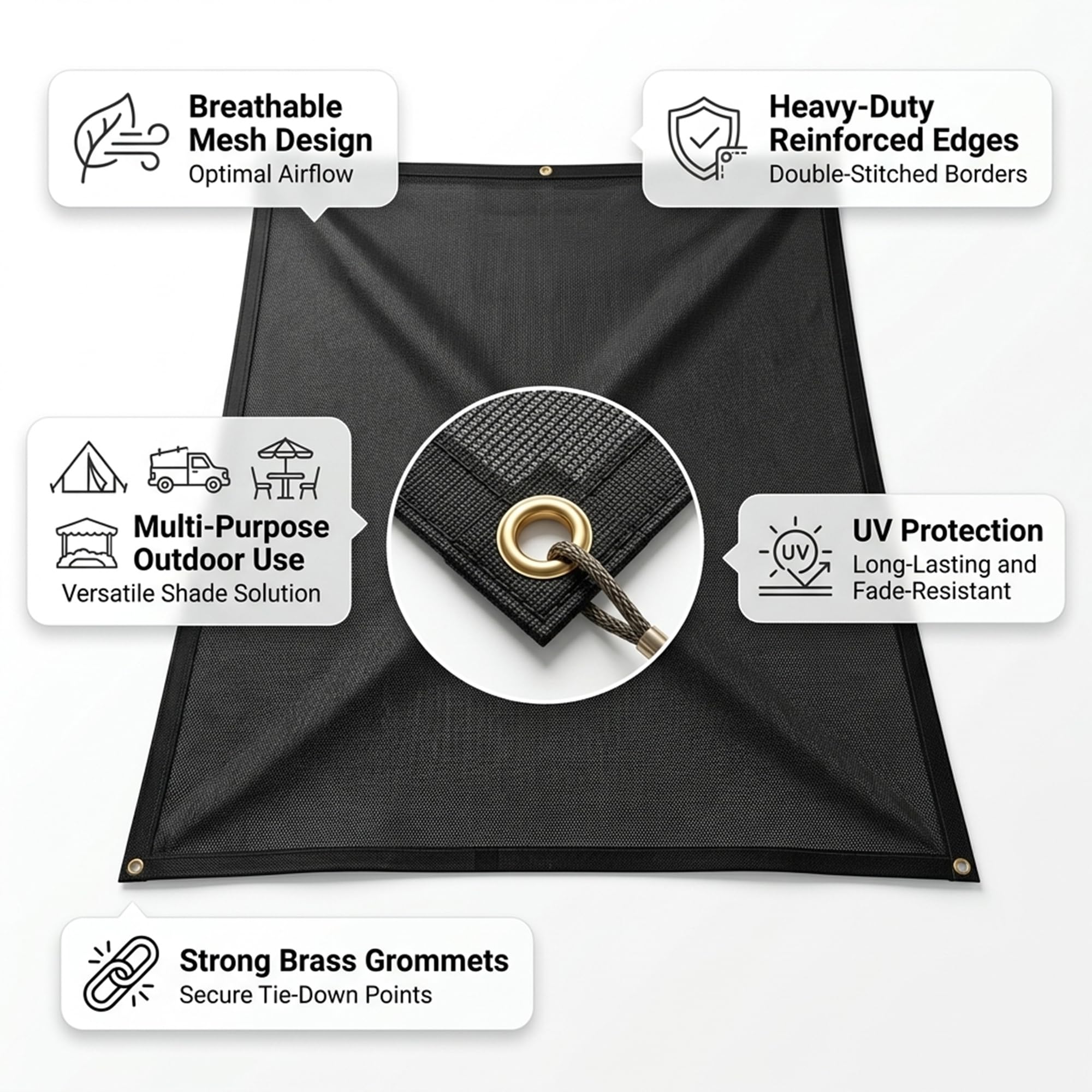 Covers & All 6 oz Heavy Duty Mesh Tarp – Breathable Shade Debris Tarp with Reinforced Edges & Grommets for Dump Truck, Trailer, Garden, Fence & Outdoor Cover (14 ft x 24 ft, Black) - Image 3