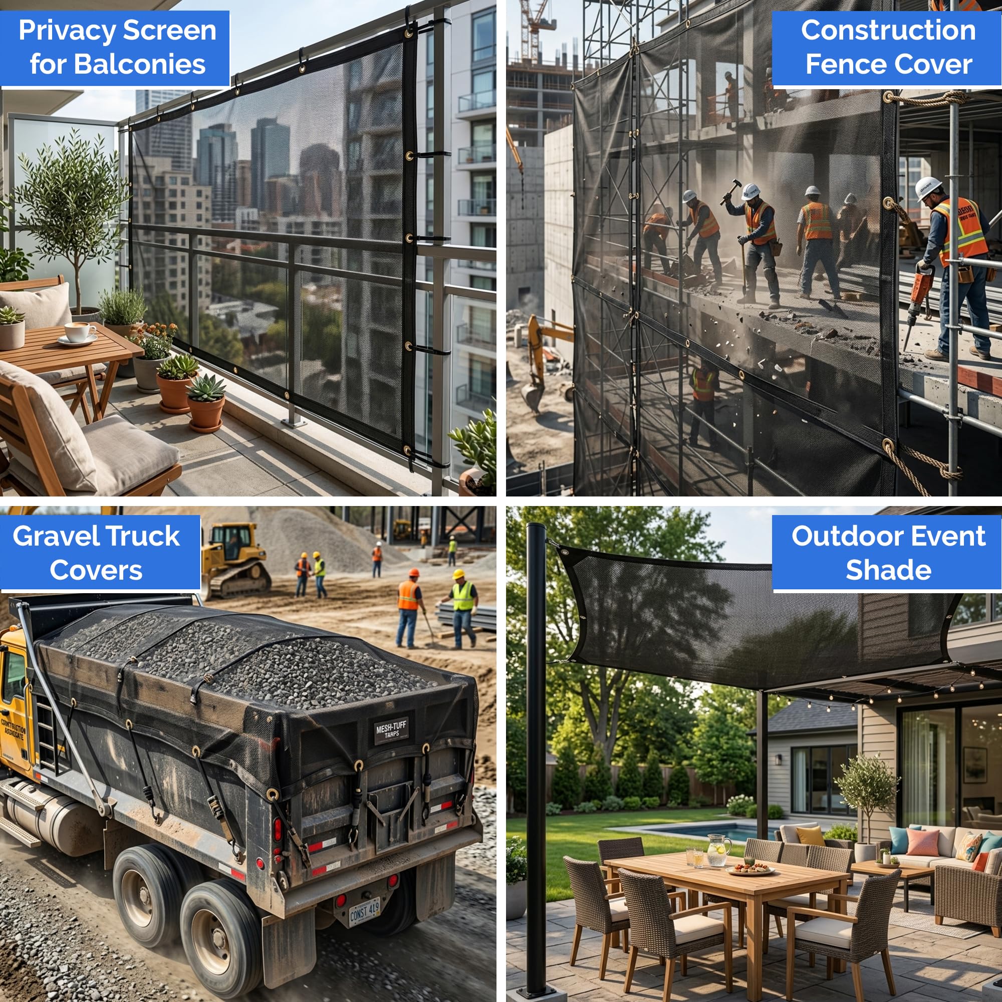 Covers & All 6 oz Heavy Duty Mesh Tarp – Breathable Shade Debris Tarp with Reinforced Edges & Grommets for Dump Truck, Trailer, Garden, Fence & Outdoor Cover (14 ft x 24 ft, Black) - Image 4