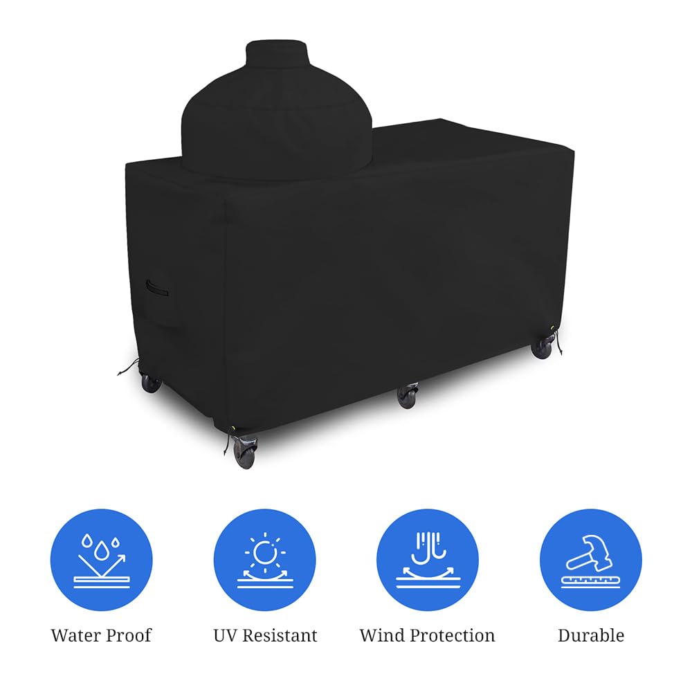 Covers & all Big Egg Grill Cover, 12 Oz Waterproof UV & Weather Resistant, PVC Coated Outdoor Cover with Air Vents & Drawstrings (72" L x 36" D x 52" H, Black) - Image 3