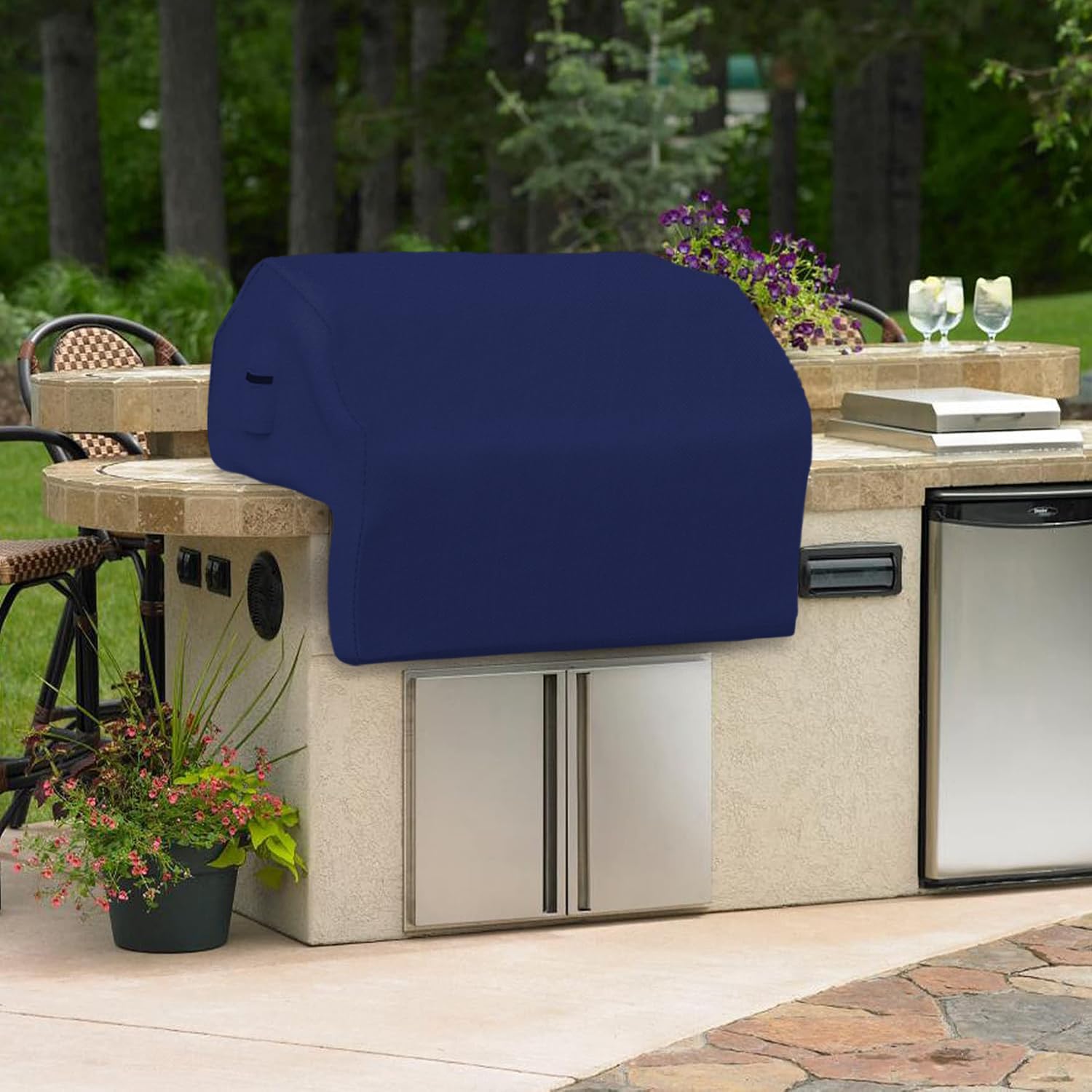 Covers & All Built-in Grill Cover for Outdoor Grill – Heavy Duty 12 oz Waterproof Built-in BBQ Grill Cover, PVC-Coated Polyester with Elastic Hem for Snug Fit (32 x 26 x 24 inches, Blue) - Image 5