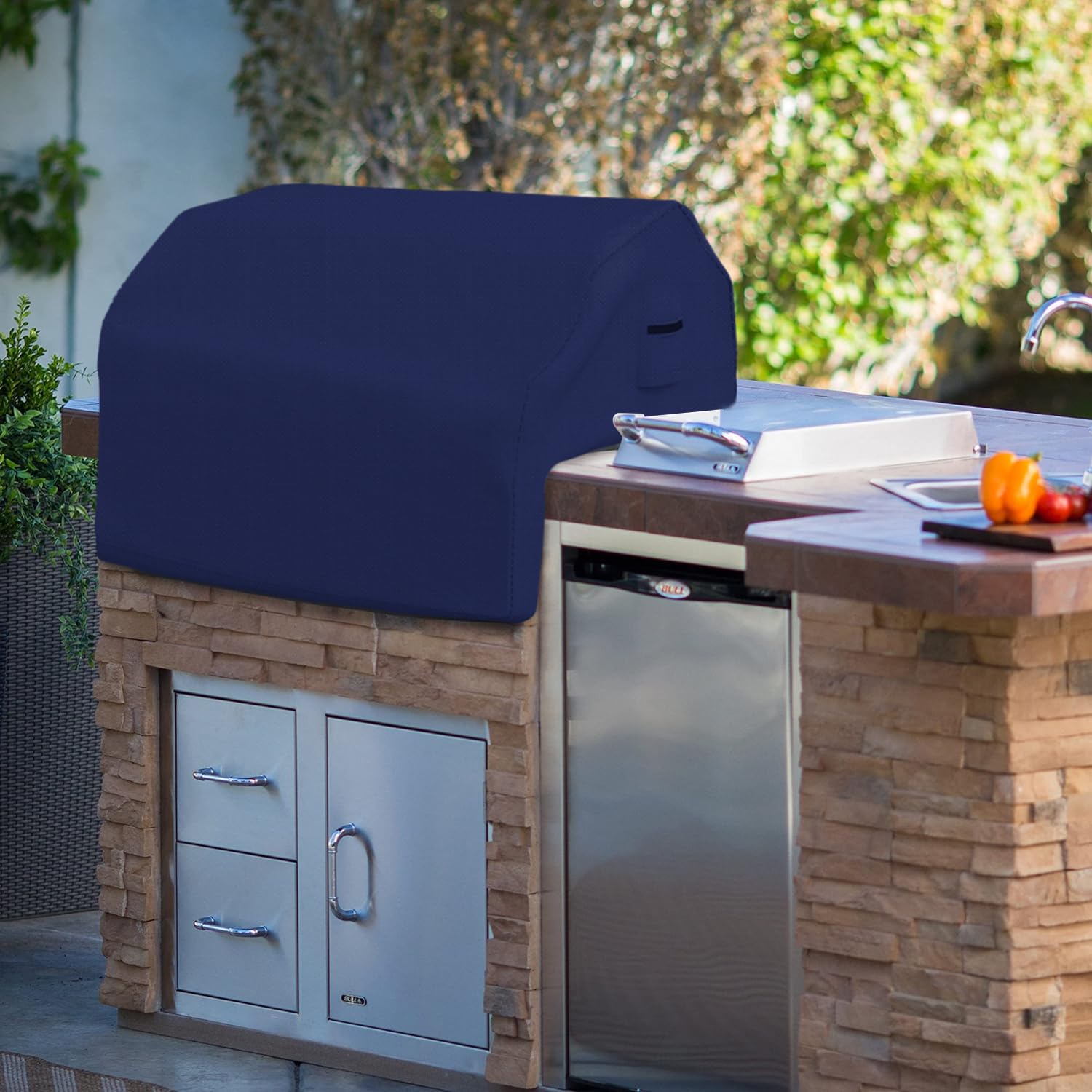 Covers & All Built-in Grill Cover for Outdoor Grill – Heavy Duty 12 oz Waterproof Built-in BBQ Grill Cover, PVC-Coated Polyester with Elastic Hem for Snug Fit (32 x 26 x 24 inches, Blue) - Image 6