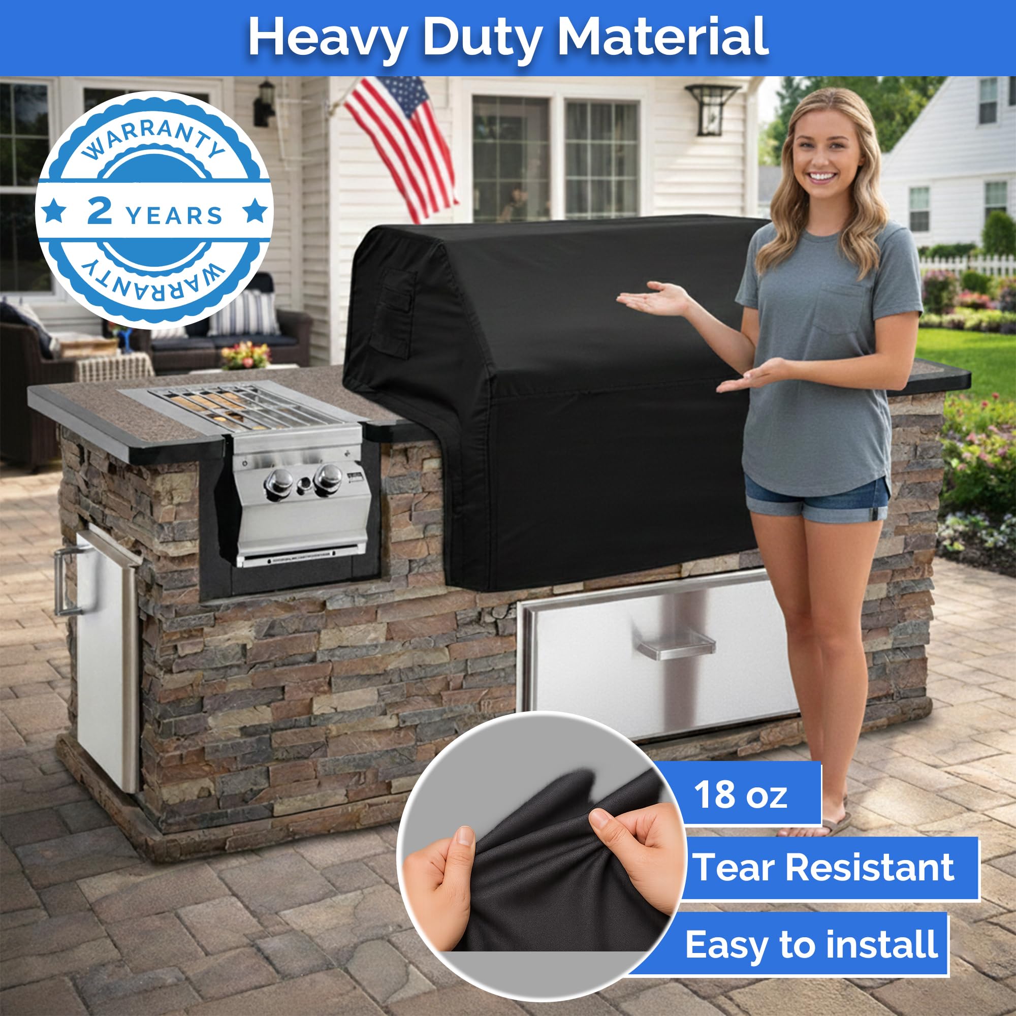 Covers & All Built-in Grill Cover for Outdoor Grill – Heavy Duty 18 oz Waterproof Built-in BBQ Grill Cover, PVC-Coated Polyester with Elastic Hem for Snug Fit (32 x 26 x 24 inches, Black) - Image 5
