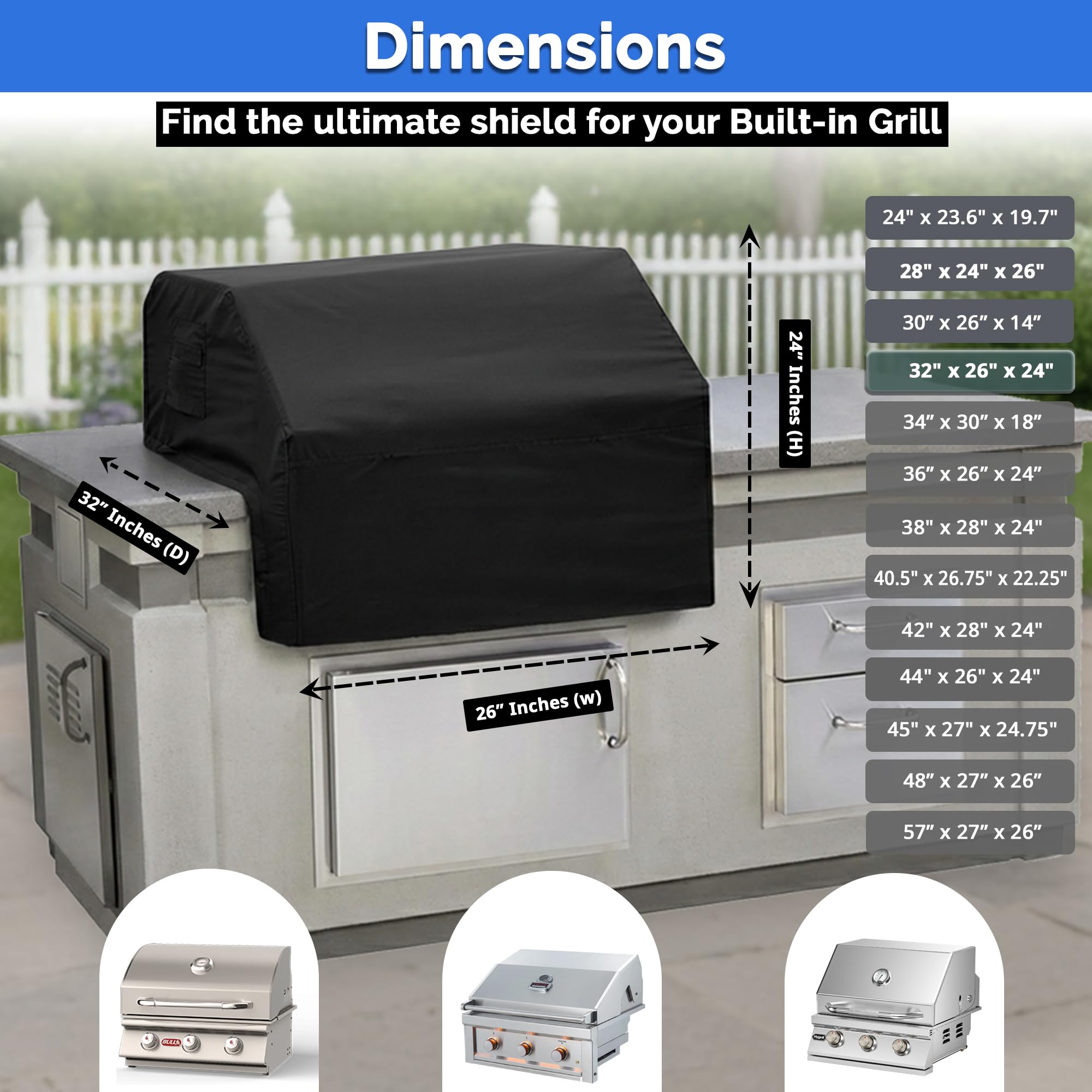 Covers & All Built-in Grill Cover for Outdoor Grill – Heavy Duty 18 oz Waterproof Built-in BBQ Grill Cover, PVC-Coated Polyester with Elastic Hem for Snug Fit (32 x 26 x 24 inches, Black) - Image 7