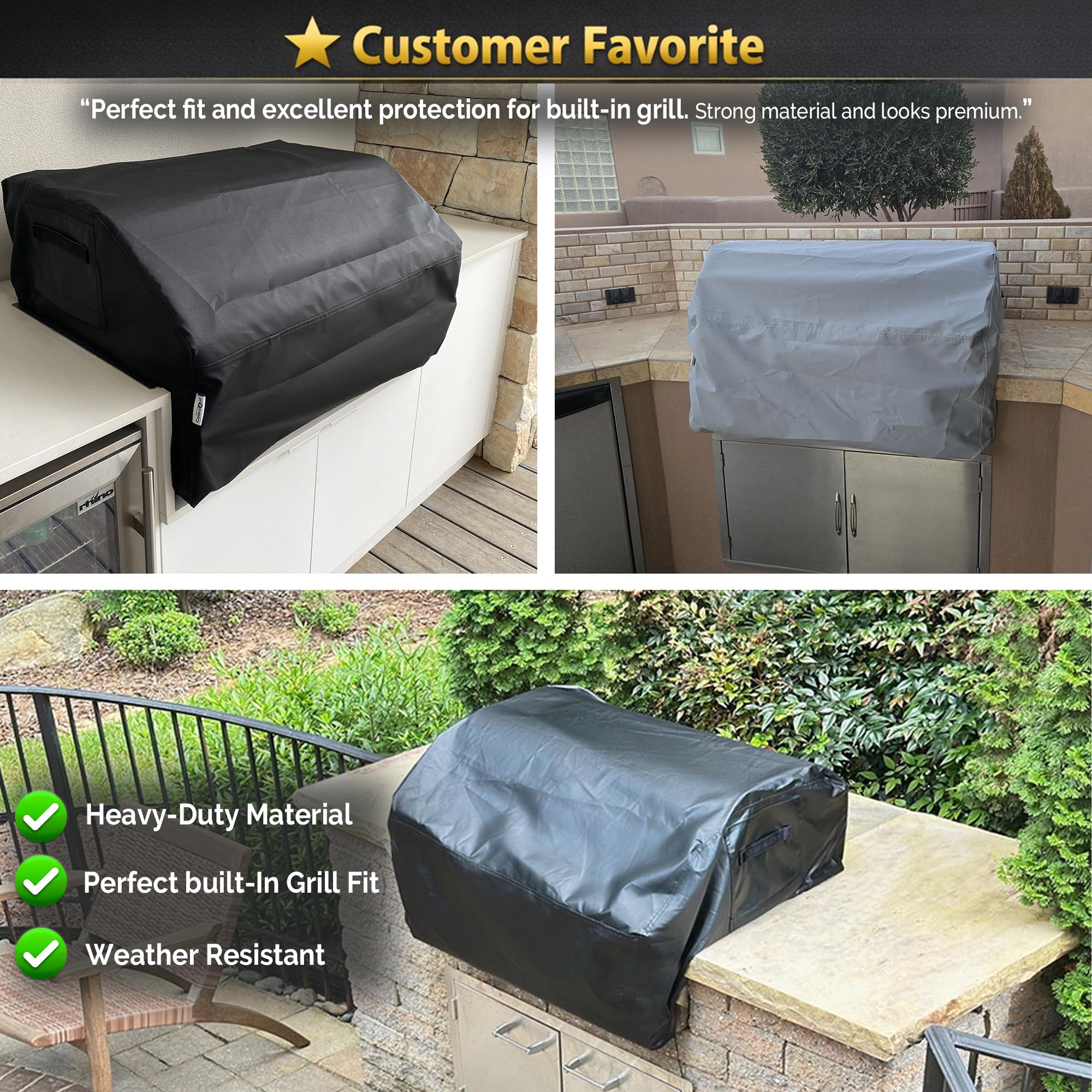 Covers & All Built-in Grill Cover for Outdoor Grill – Heavy Duty 18 oz Waterproof Built-in BBQ Grill Cover, PVC-Coated Polyester with Elastic Hem for Snug Fit (32 x 26 x 24 inches, Black) - Image 9