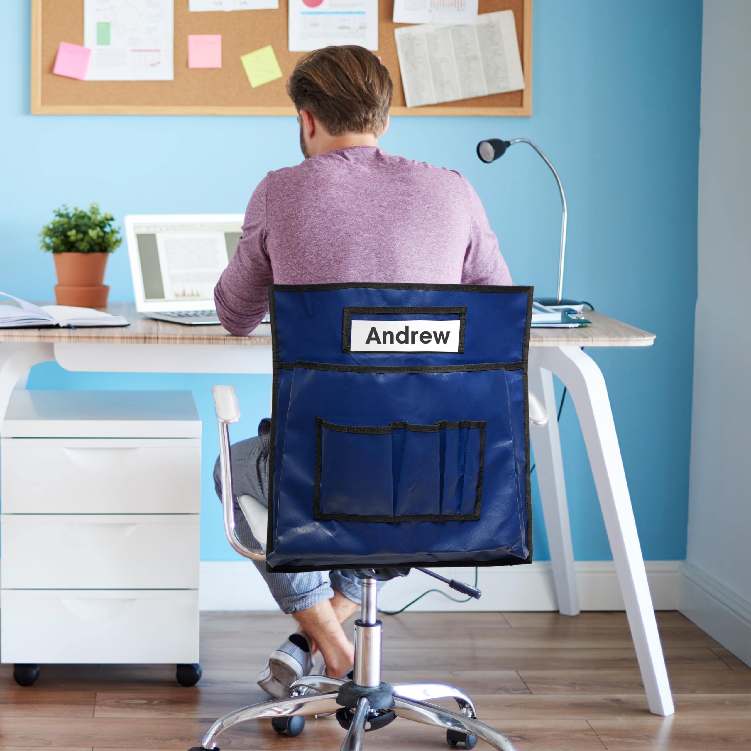 Covers & All Chair Back Pocket Organizer, 12 Oz., Kids Preschool Daycare Classroom chairs, Multi Pockets Storage (14" W x 21" H, Blue) - Image 6