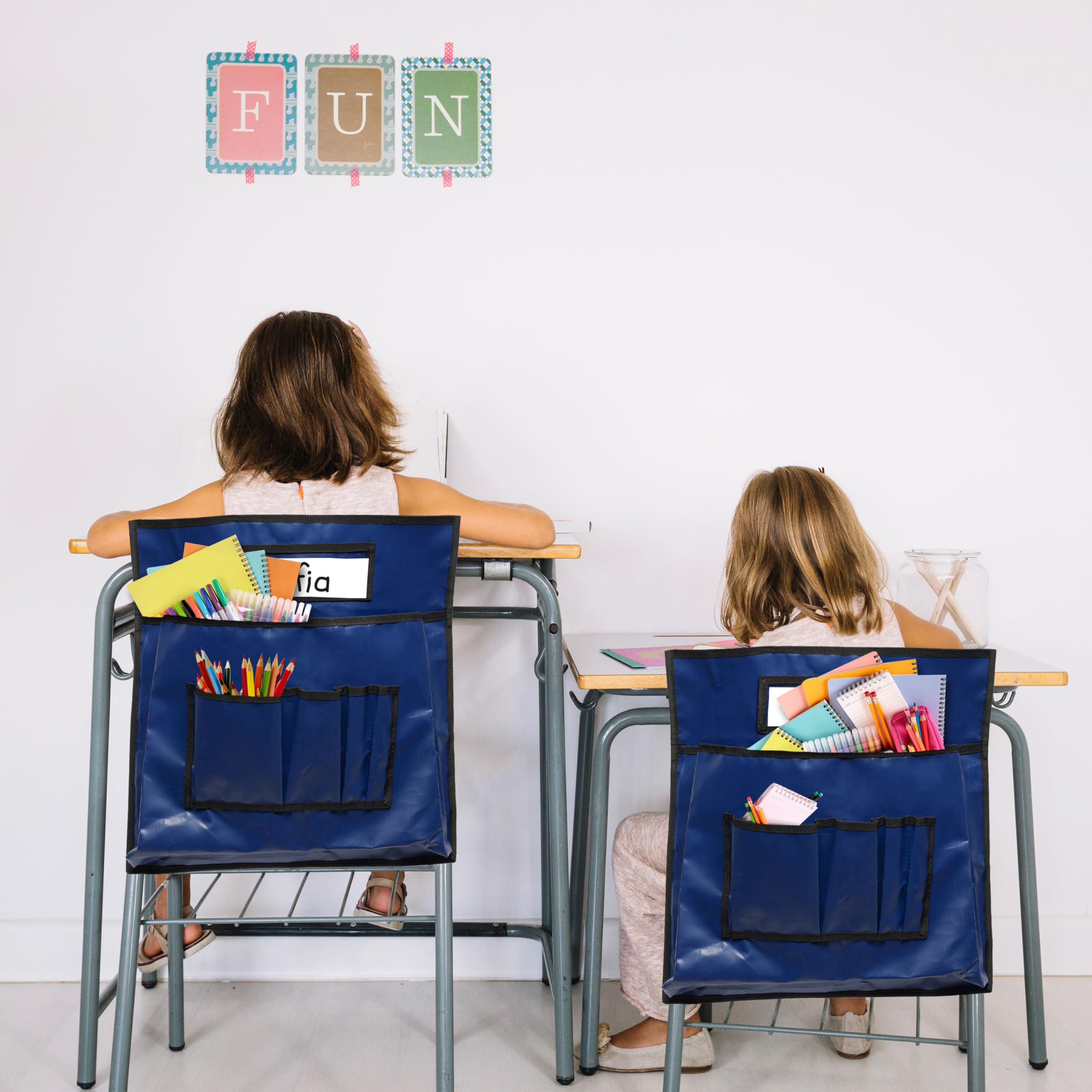 Covers & All Chair Back Pocket Organizer, 12 Oz., Kids Preschool Daycare Classroom chairs, Multi Pockets Storage (14" W x 21" H, Blue) - Image 8