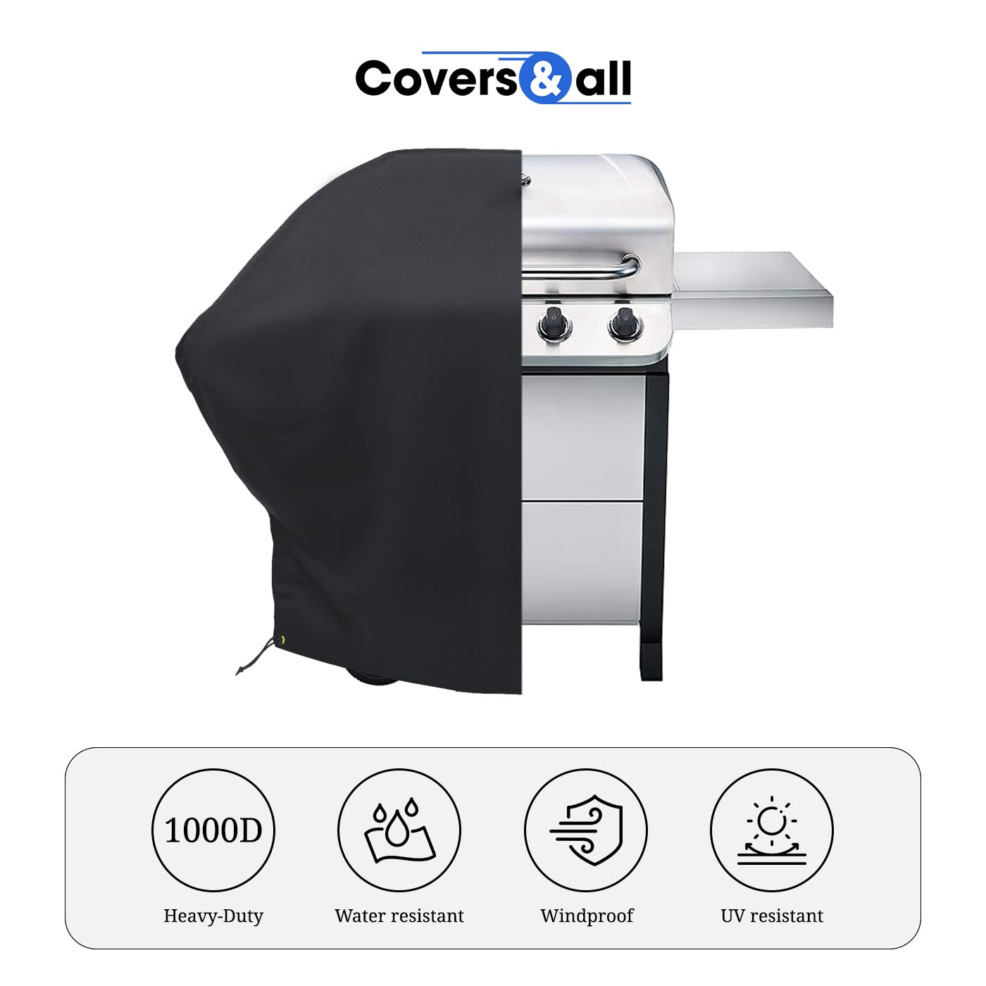Covers & all Char-Broil Performance Grill Cover, Heavy Duty Waterproof Cover for Outdoor Grill, UV & Weather Resistant, BBQ Cover for 2-3 Burner Gas Grills with Secure Fit (52"W x 23"D x 40"H, Black) - Image 7