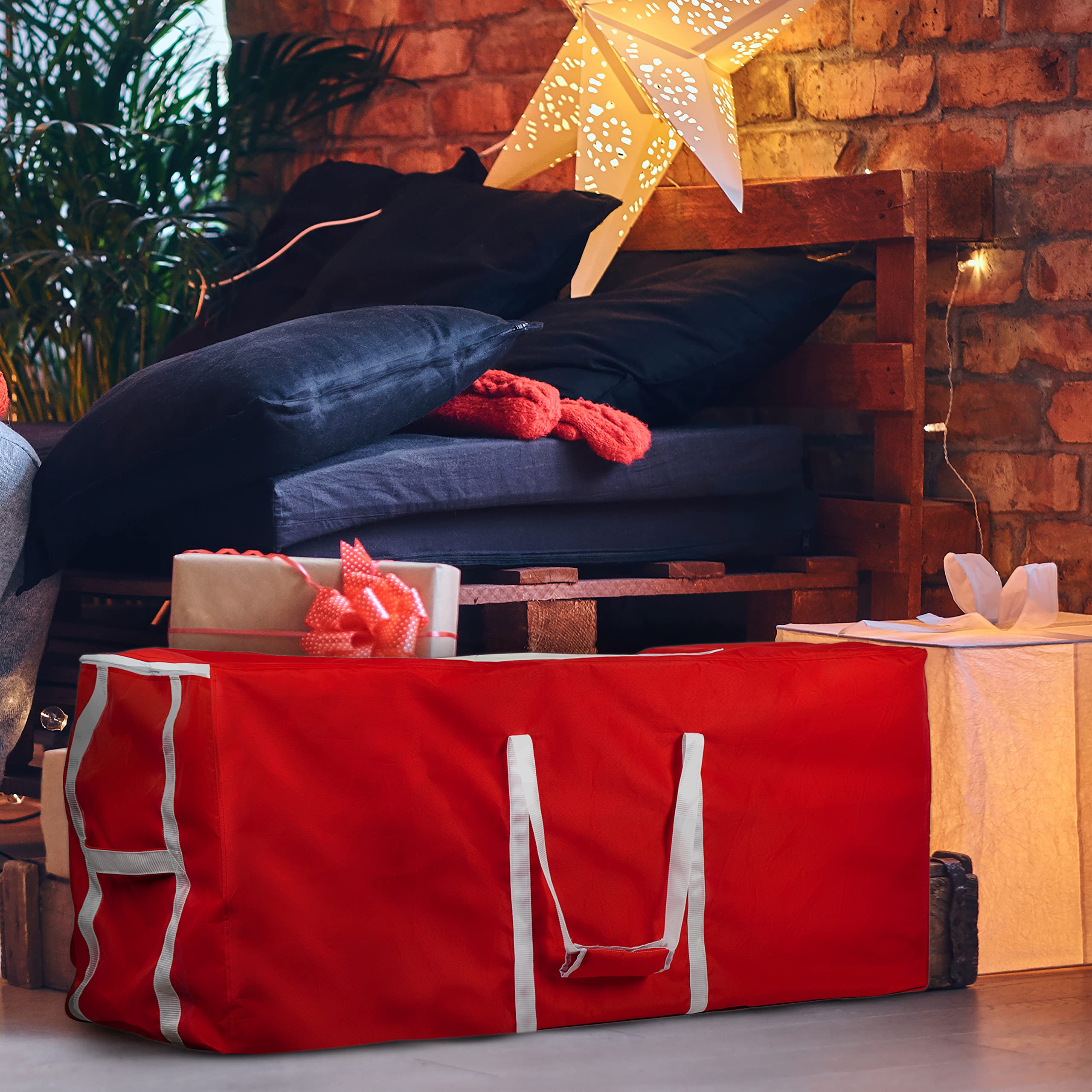 Covers & all Christmas Tree Storage Bag, Made of Waterproof, UV-Resistant Polyester Fabric (60” W x 20” D x 25.5” H, Red) - Image 6
