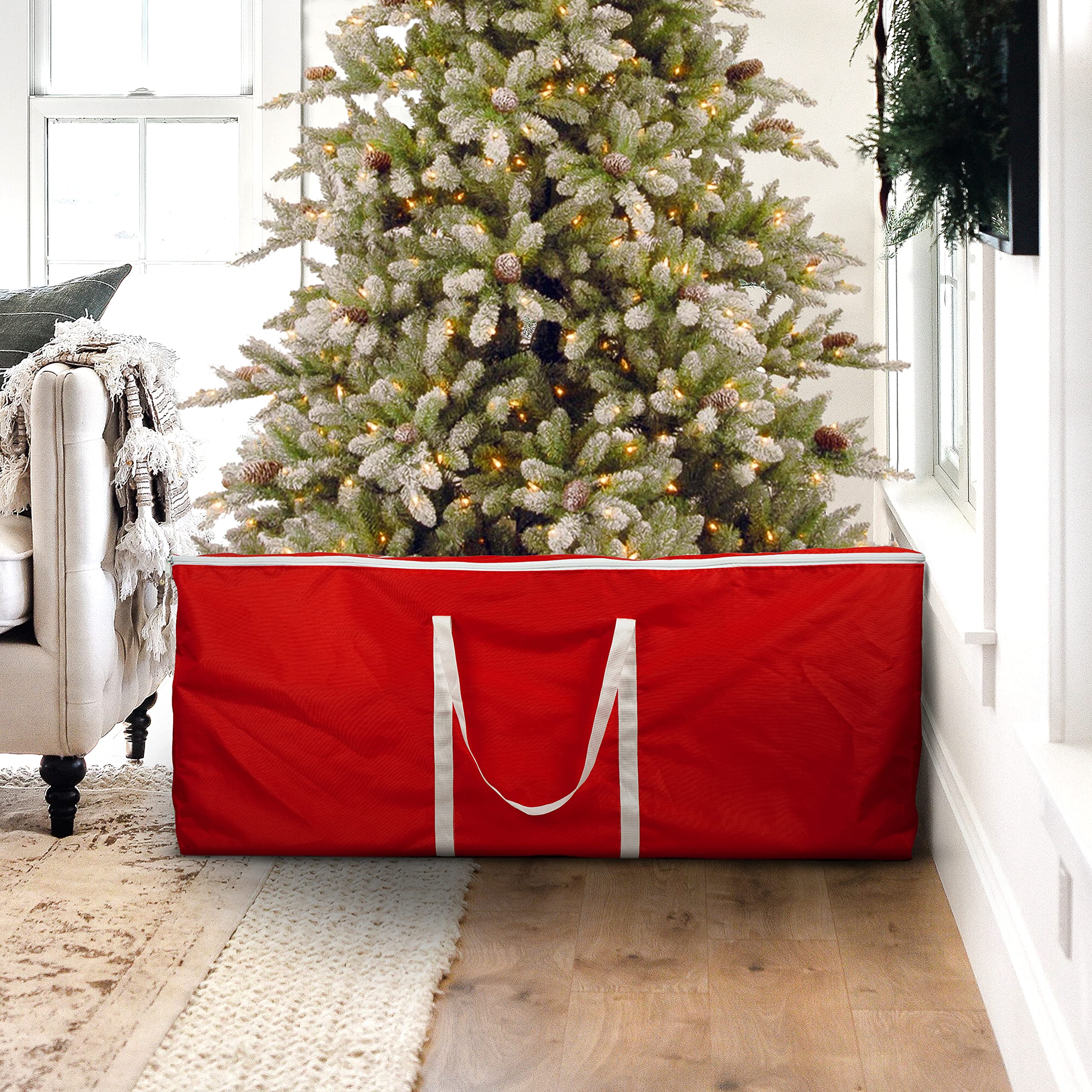 Covers & all Christmas Tree Storage Bag, Made of Waterproof, UV-Resistant Polyester Fabric (60” W x 20” D x 25.5” H, Red) - Image 7