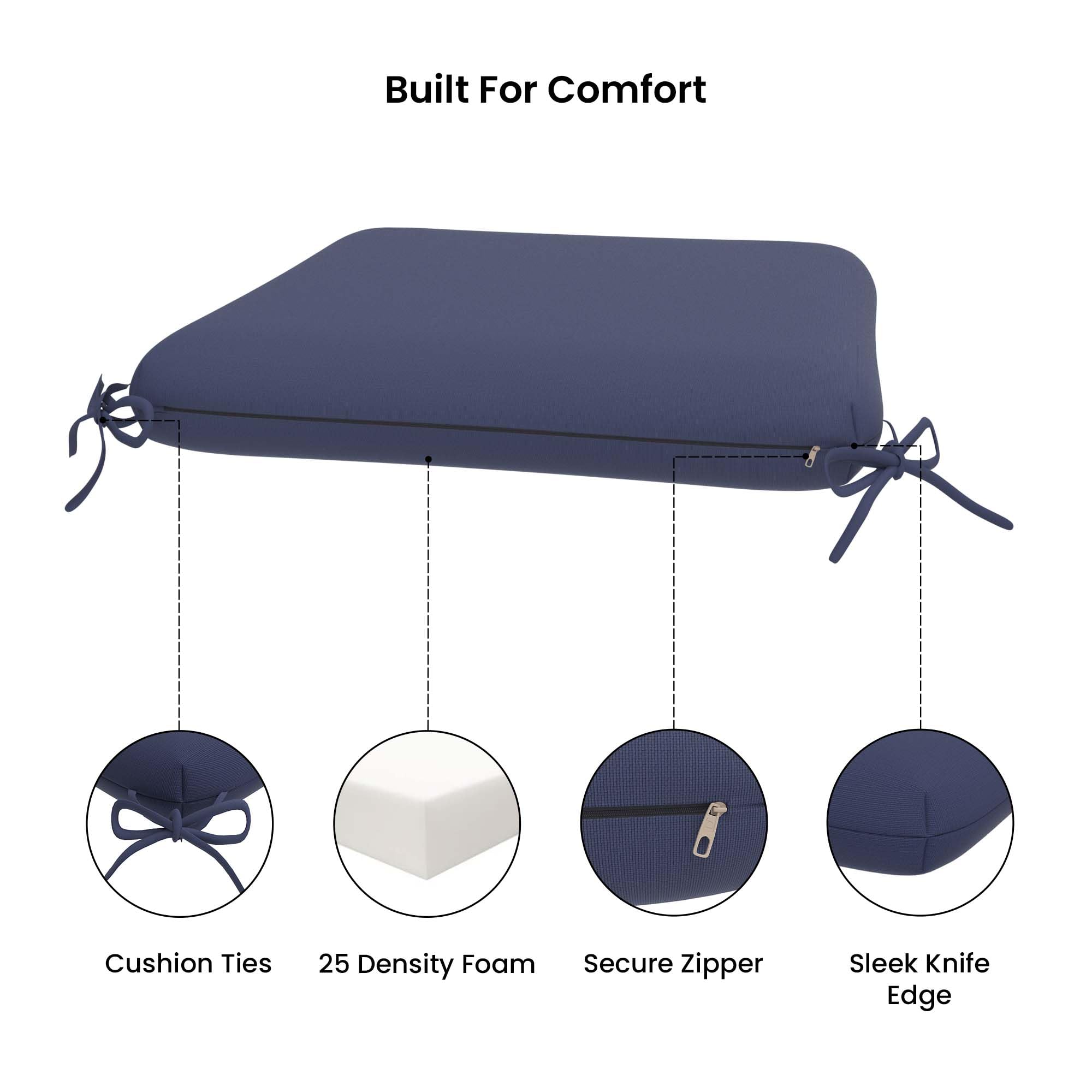 Covers & All Cover Rite Square Dining Chair Cushion, 600 Denier High-Density 3" Foam Outdoor Chair Cushions, Water Resistant and UV Fade Resistant for Outdoor Furniture and Patio Dining (Set of 6) - Image 3