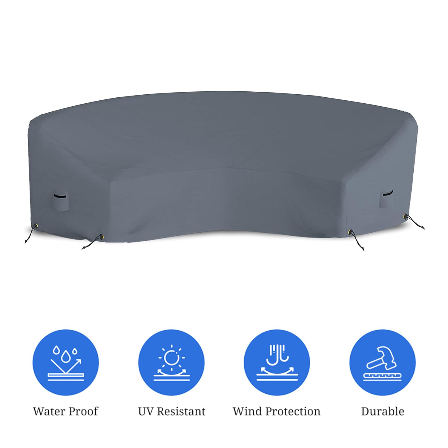 Covers & All Curved Outdoor Couch Cover, 12 Oz PVC Tear & UV Proof, Waterproof Outdoor Patio Furniture Set Cover with Air Pockets & Drawstrings (190" L x 36" W x 39" H x 128" FL, Gray) - Image 3