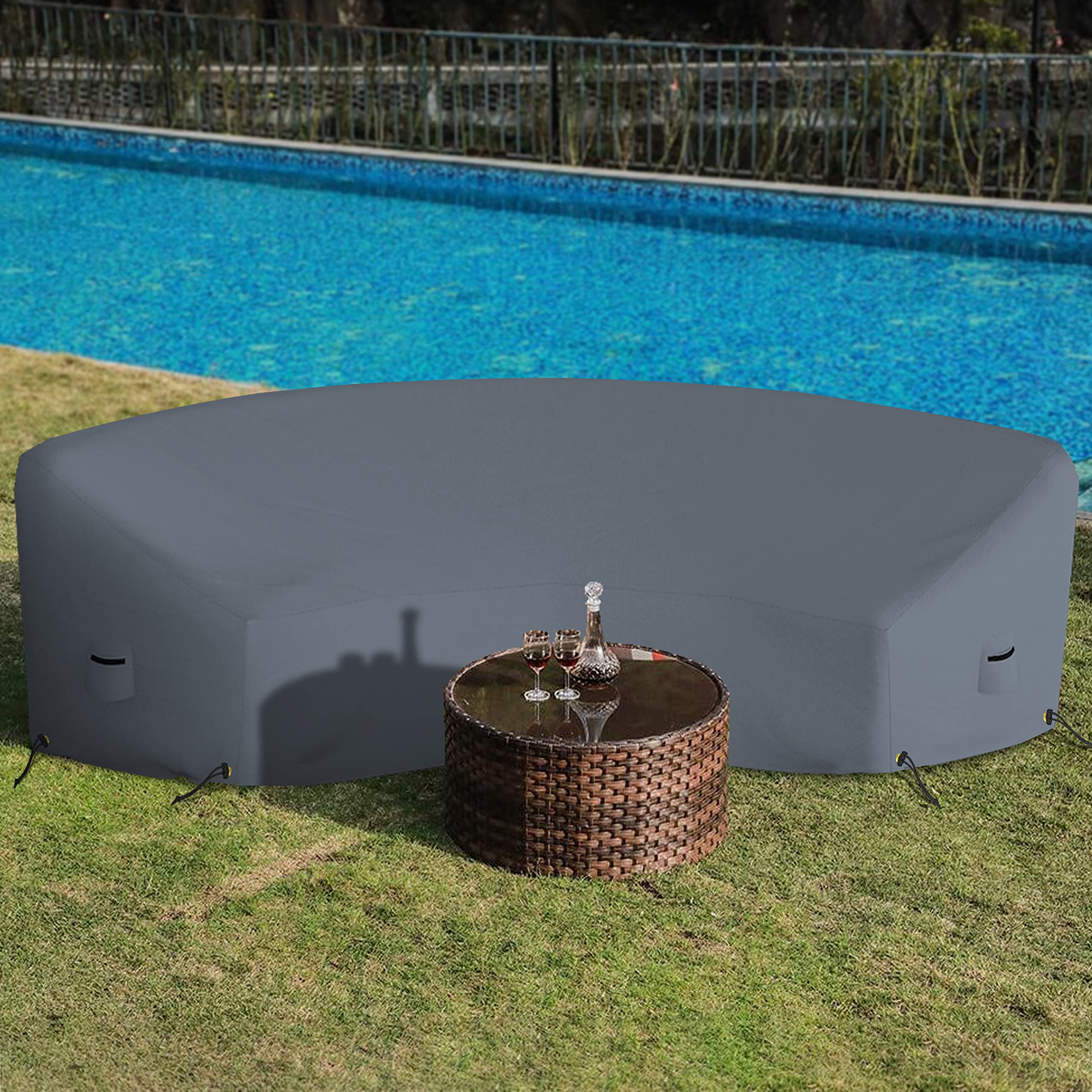 Covers & All Curved Outdoor Couch Cover, 12 Oz PVC Tear & UV Proof, Waterproof Outdoor Patio Furniture Set Cover with Air Pockets & Drawstrings (190" L x 36" W x 39" H x 128" FL, Gray) - Image 6