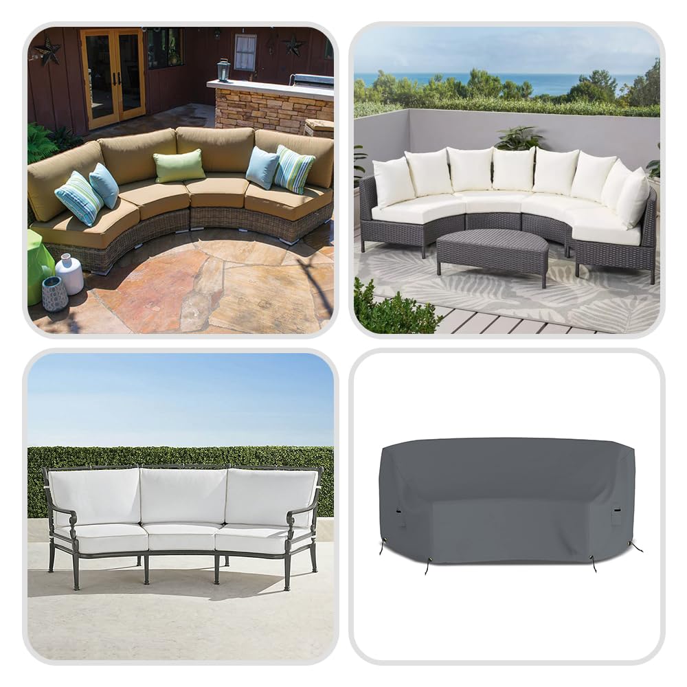 Covers & All Curved Outdoor Couch Cover, 12 Oz PVC Tear & UV Proof, Waterproof Outdoor Patio Furniture Set Cover with Air Pockets & Drawstrings (190" L x 36" W x 39" H x 128" FL, Gray) - Image 7