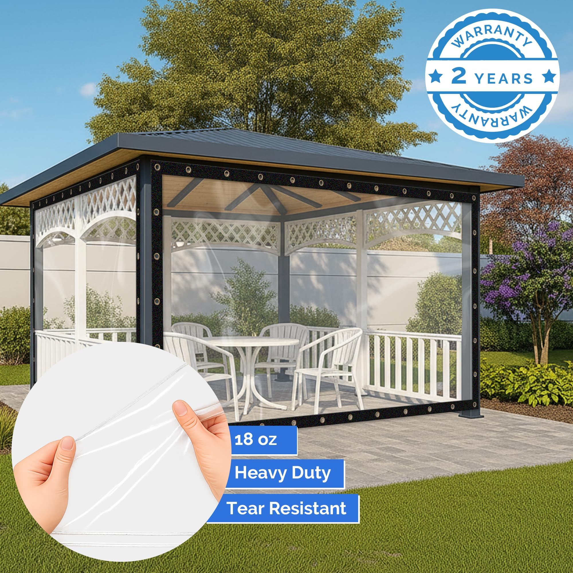 Covers & All Heavy Duty Clear Vinyl Tarp – 20 Mil Waterproof Clear Tarp with Grommets for Patio, Porch, Gazebo, Greenhouse & Chicken Coop (5 x 8 ft) - Image 4