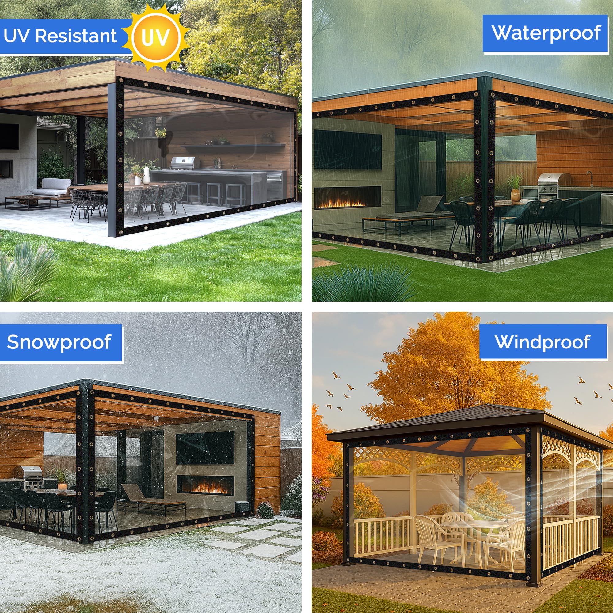 Covers & All Heavy Duty Custom Clear Vinyl Tarp – 20 Mil Waterproof Custom Clear Tarp with Grommets for Patio, Porch, Gazebo, Greenhouse & Chicken Coop - Image 3