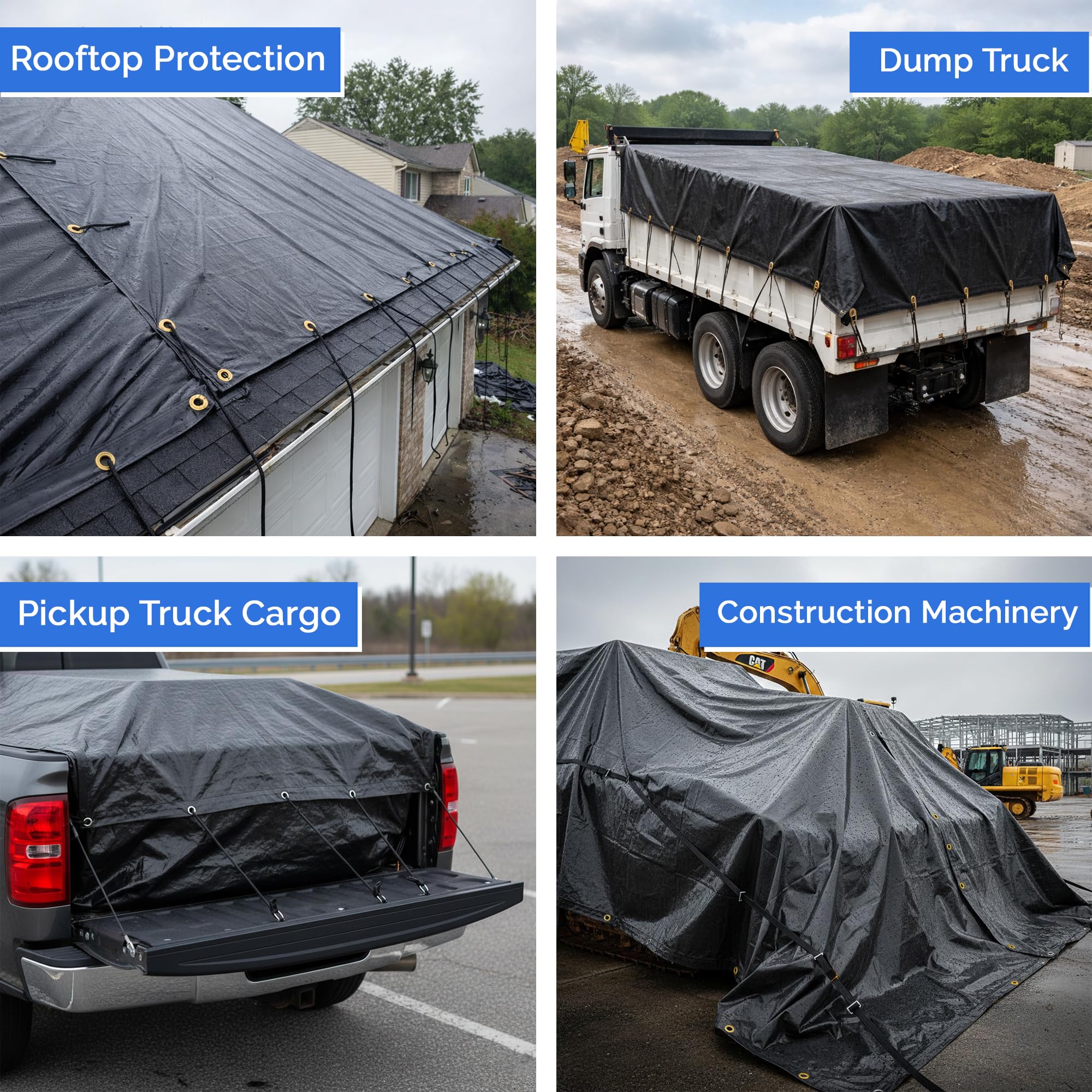 Covers & All Heavy Duty Waterproof Tarp – 18 Oz PVC Polyester Vinyl Tarp, Tear & UV Resistant with Reinforced Edges and Grommets for Industrial, Construction & Equipment Coverage (6 ft x 8 ft, Black) - Image 5