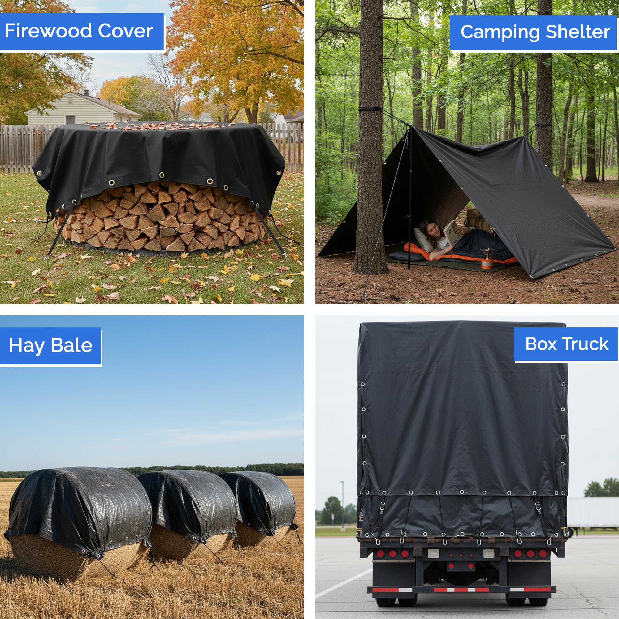Covers & All Heavy Duty Waterproof Tarp – 18 Oz PVC Polyester Vinyl Tarp, Tear & UV Resistant with Reinforced Edges and Grommets for Industrial, Construction & Equipment Coverage (6 ft x 8 ft, Black) - Image 6