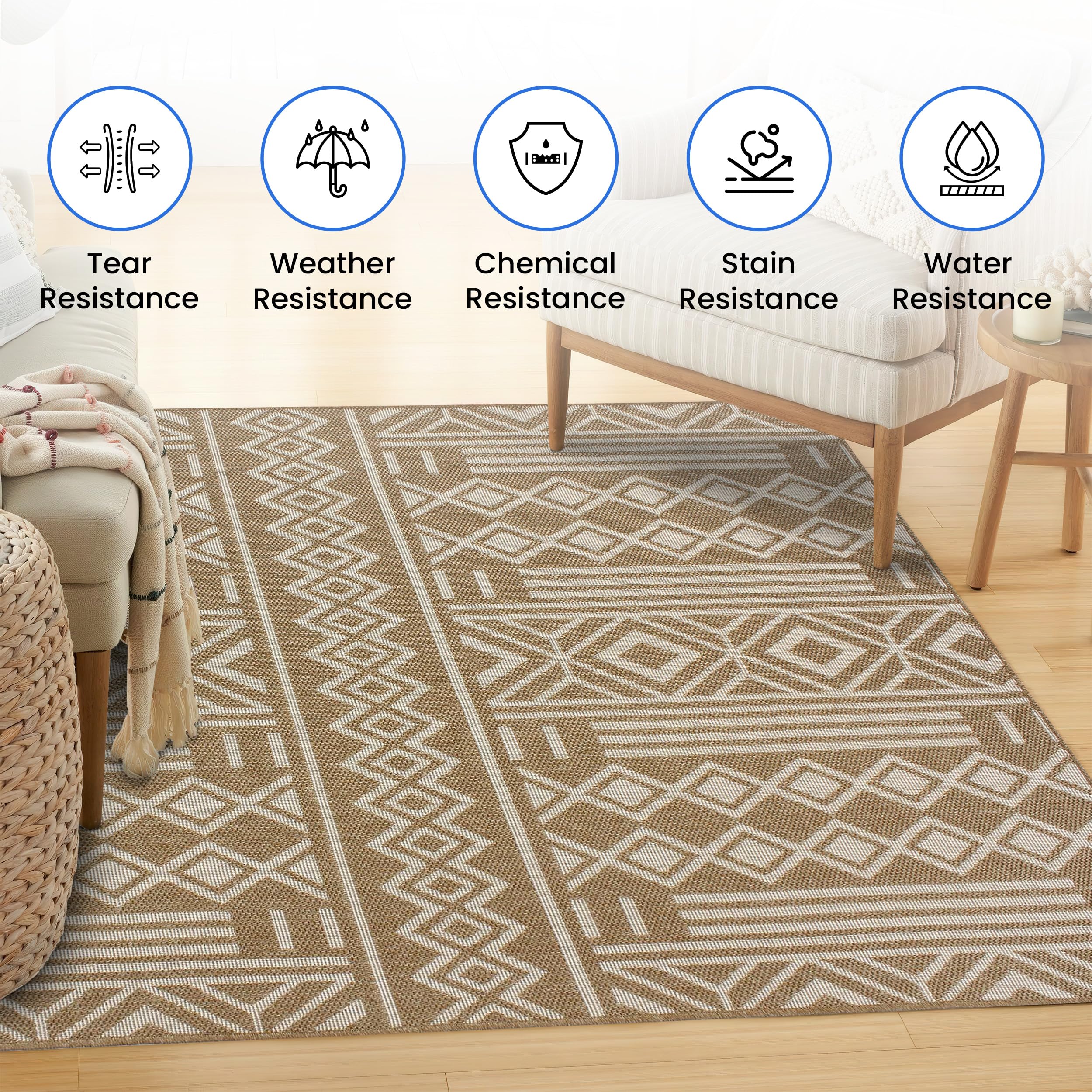 Covers&All Indoor Outdoor Rug, Tribal Geometric Weave 5x7 ft Area Rug, Weatherproof, UV-Resistant, Stain & Tear-Resistant Washable Rug, Lightweight & Portable Patio Rug for Deck, Porch, Living Room - Image 5
