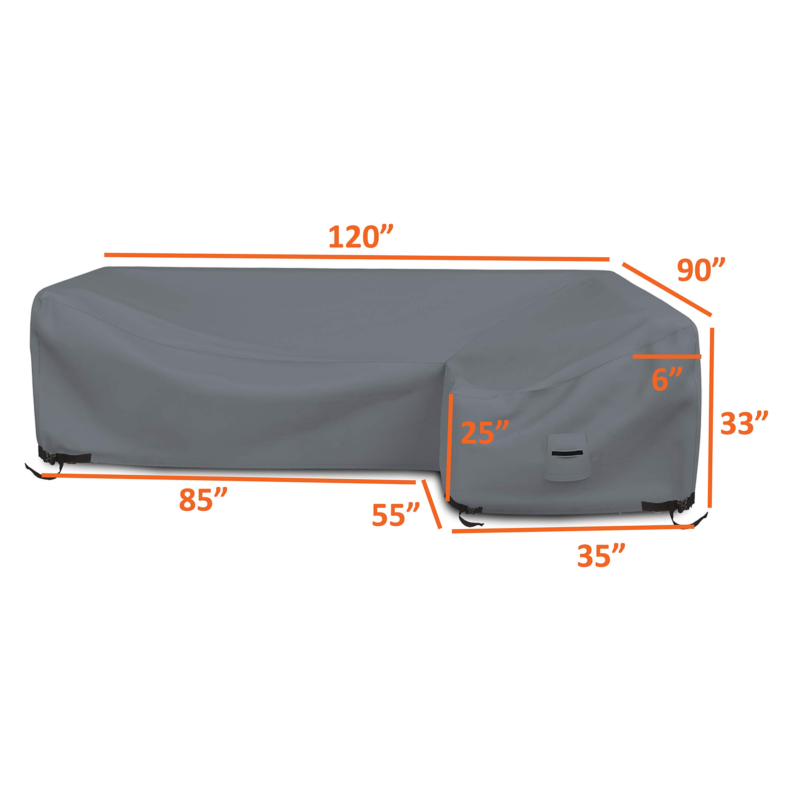 Covers & All L Shaped Couch Cover, 12 Oz Polyester, Waterproof Sofa Slipcovers, Tear & UV Proof Furniture Protector Cover with Handles & Air Pockets (Right Side Sofa, 90" x 120" x 33" x 35", Gray) - Image 3