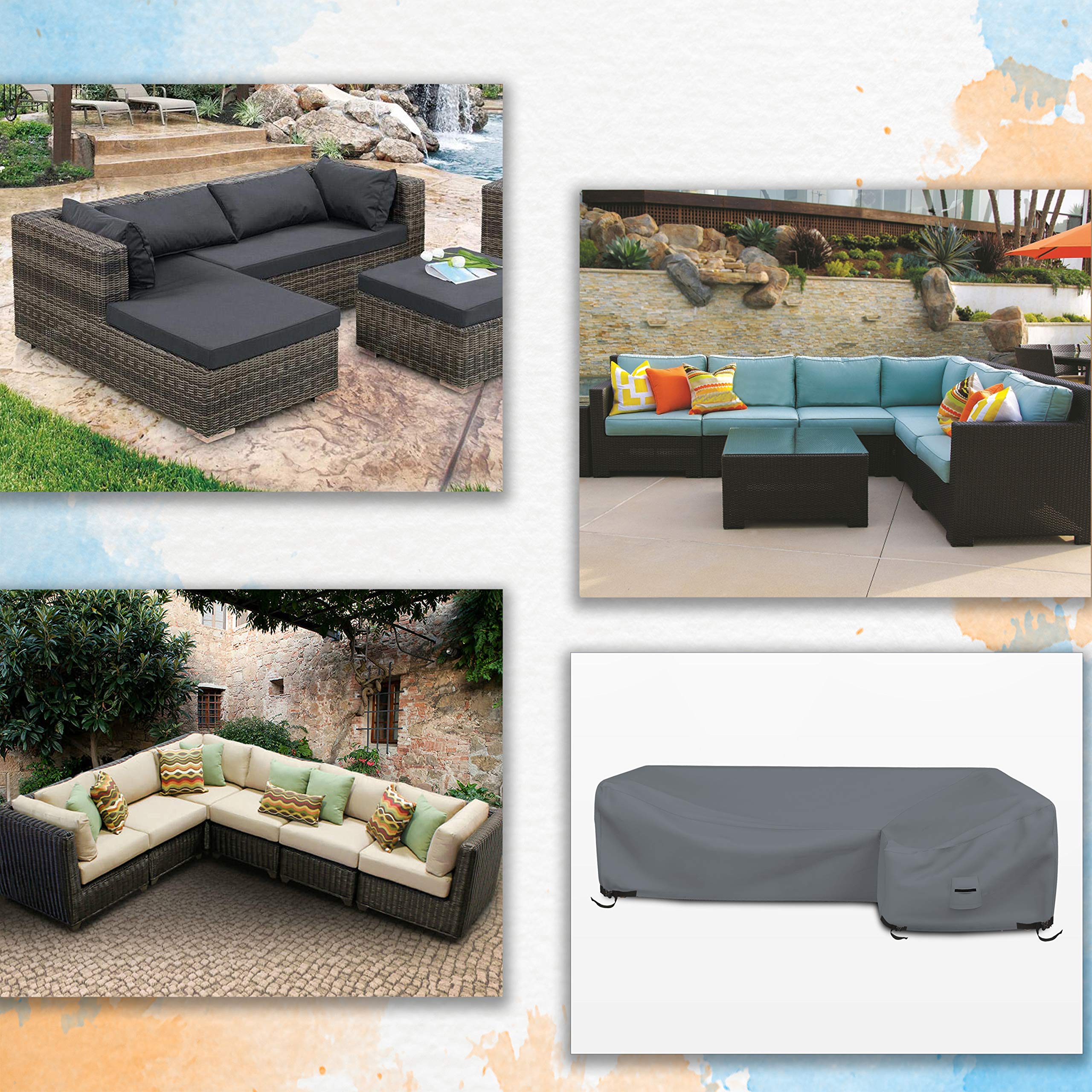 Covers & All L Shaped Couch Cover, 12 Oz Polyester, Waterproof Sofa Slipcovers, Tear & UV Proof Furniture Protector Cover with Handles & Air Pockets (Right Side Sofa, 90" x 120" x 33" x 35", Gray) - Image 6