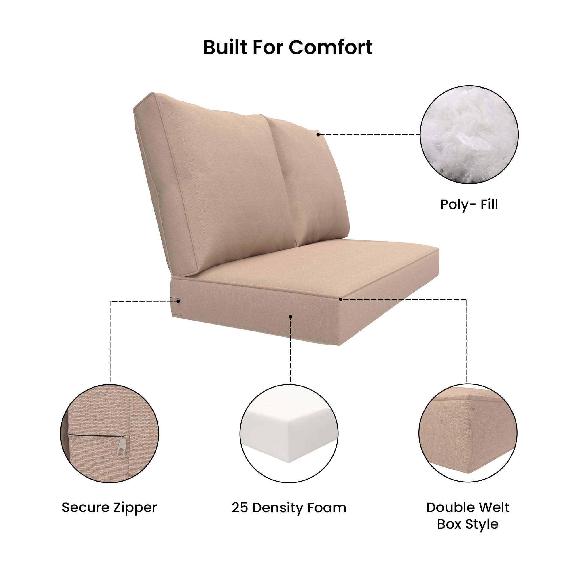 Covers & All Olefin Loveseat Cushion, Foam Seat and Polyfill Back, 420 Denier Supportive Patio Cushions for Outdoor Furniture, Water and Resistant for Patio Loveseat - Image 3