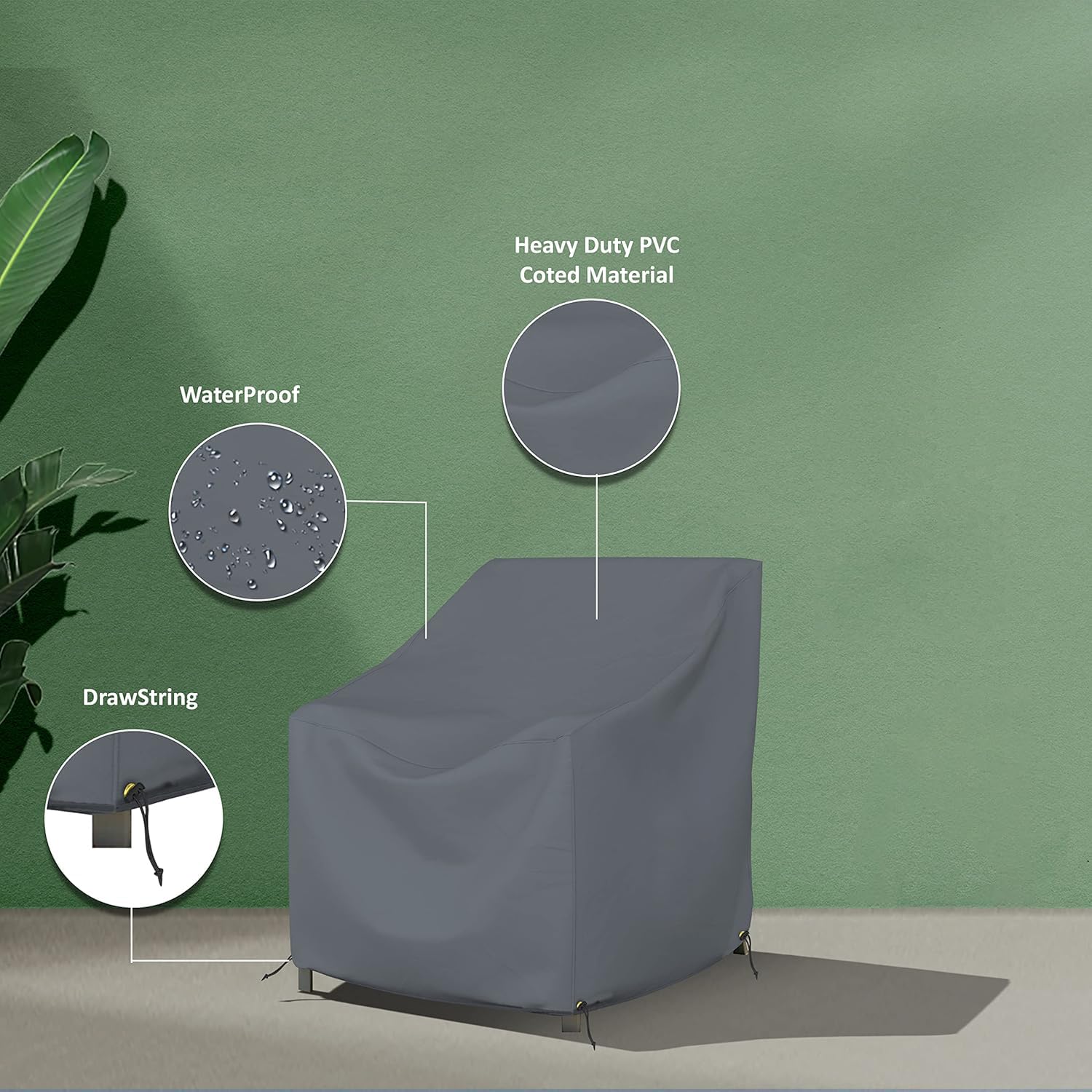 Covers & all Outdoor Chair Cover, 12 Oz Waterproof UV & Weather Resistant Patio Furniture Sofa Cover for Outdoor Outside Seating, Lawn or Garden with Drawstrings (29"W x 30"D x 36"H, Gray) - Image 3