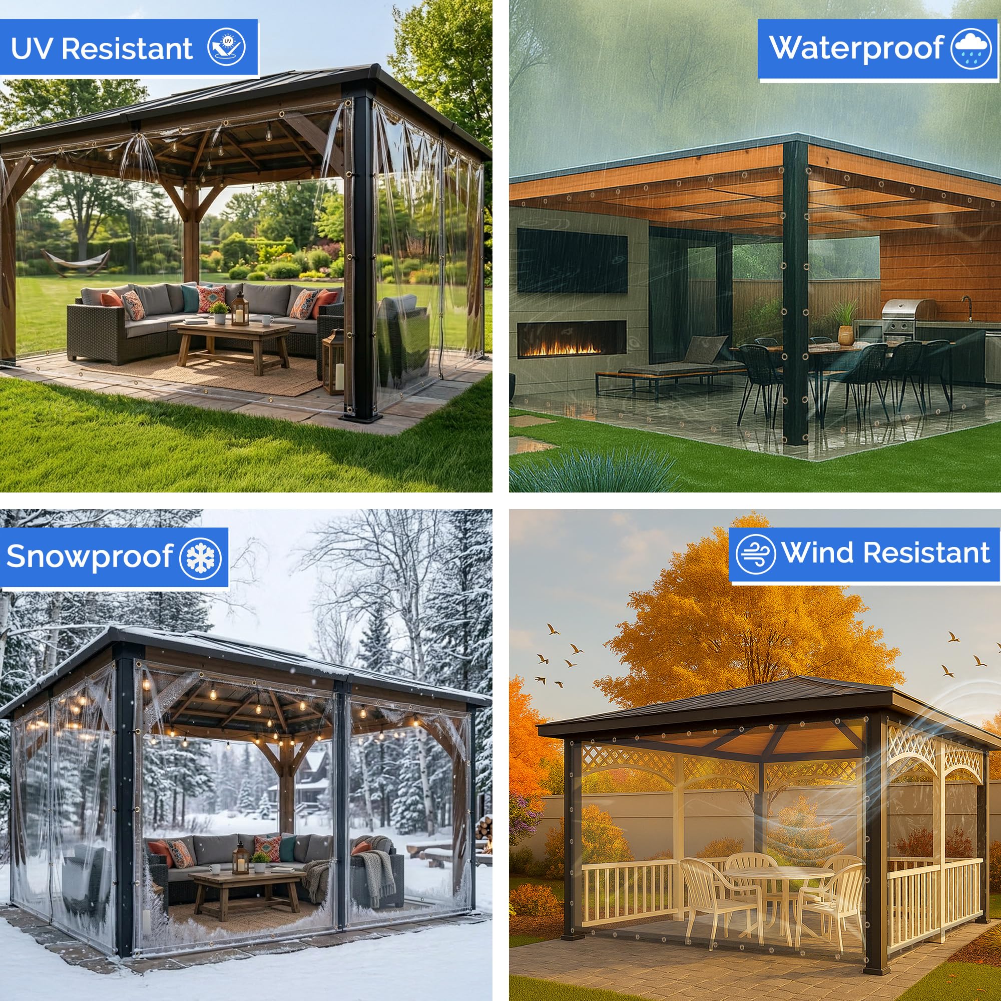 Covers & All Outdoor Clear Curtains for Patio Waterproof – 18 oz Outdoor Tarp Clear Vinyl Curtains, Gazebo Curtains with Brass Grommets for Pergola, Porch & Patio Walls for Winter (8 x 10 ft) - Image 5