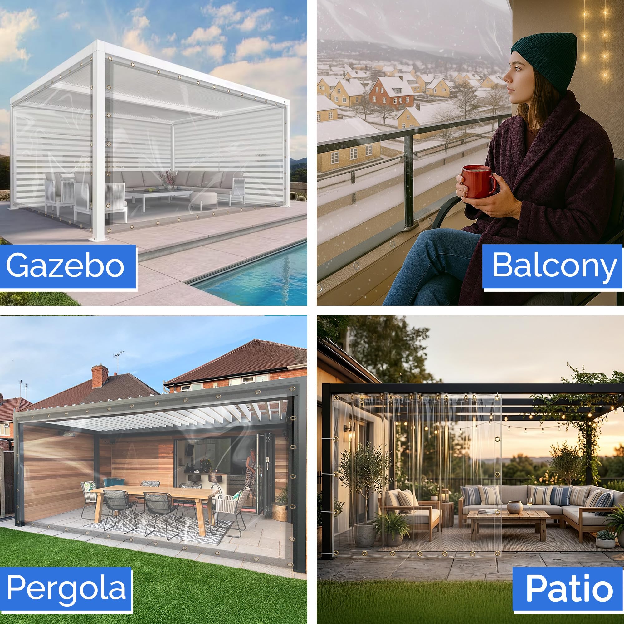 Covers & All Outdoor Clear Curtains for Patio Waterproof – 18 oz Outdoor Tarp Clear Vinyl Curtains, Gazebo Curtains with Brass Grommets for Pergola, Porch & Patio Walls for Winter (8 x 10 ft) - Image 7
