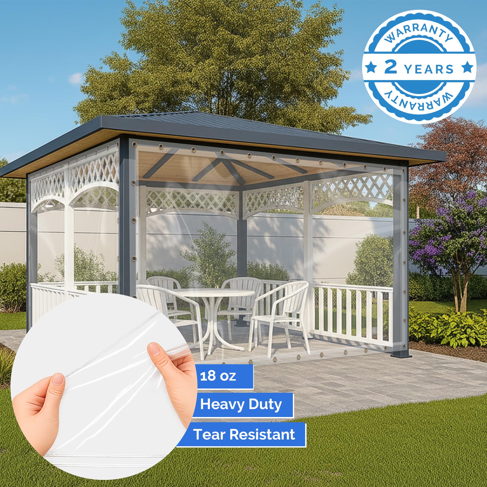 Covers & All Outdoor Clear Curtains for Patio Waterproof – 18 oz Outdoor Tarp Clear Vinyl Curtains, Gazebo Curtains with Brass Grommets for Pergola, Porch & Patio Walls for Winter (8 x 10 ft) - Image 9
