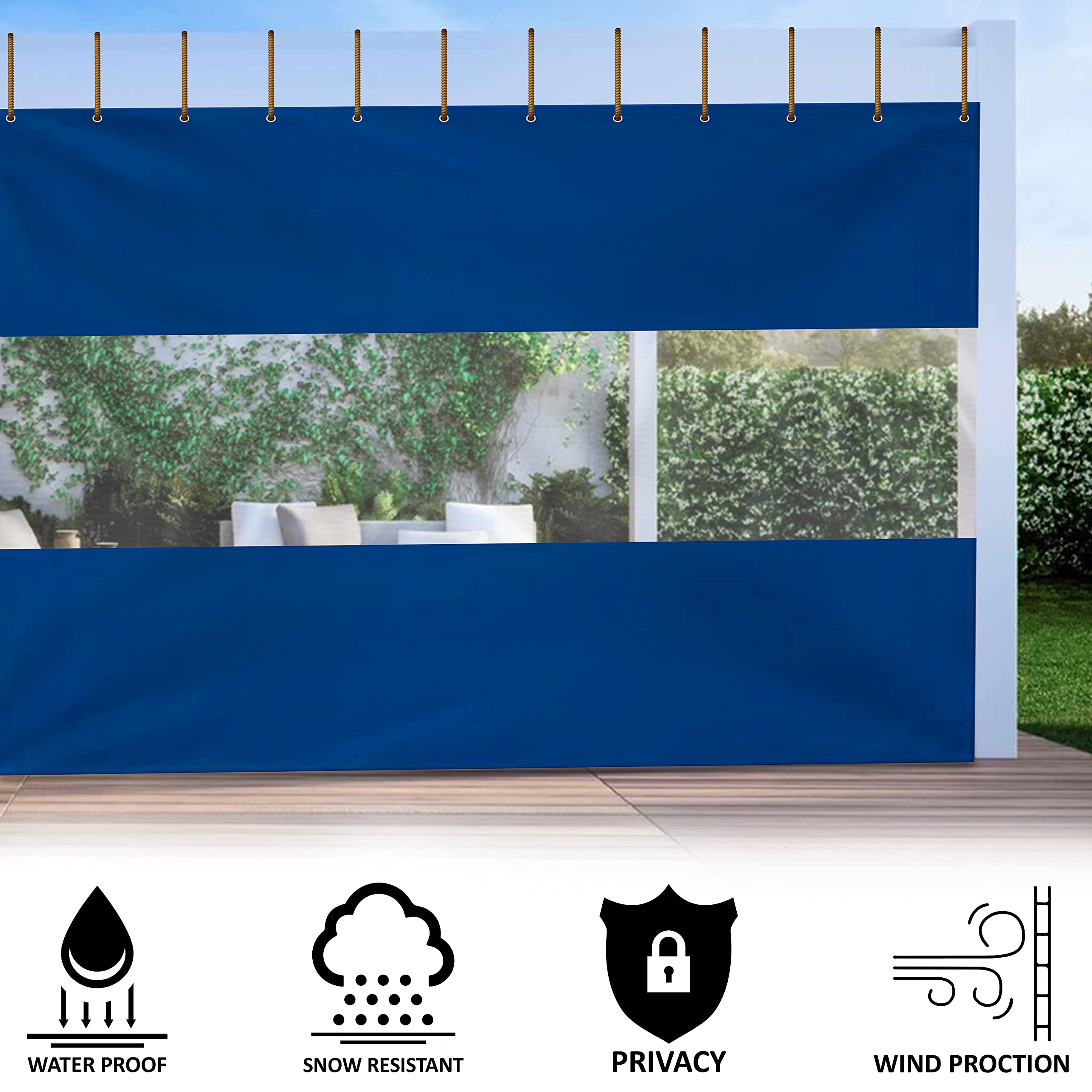 Covers & All Outdoor Curtains for Patio Waterproof, 18 oz PVC Polyester Tear and UV Resistant Clear Panel Curtain Featuring Rust-Free Grommets, Ideal for Patios, and Pergola (8' H x 7' W Feet, Blue) - Image 3