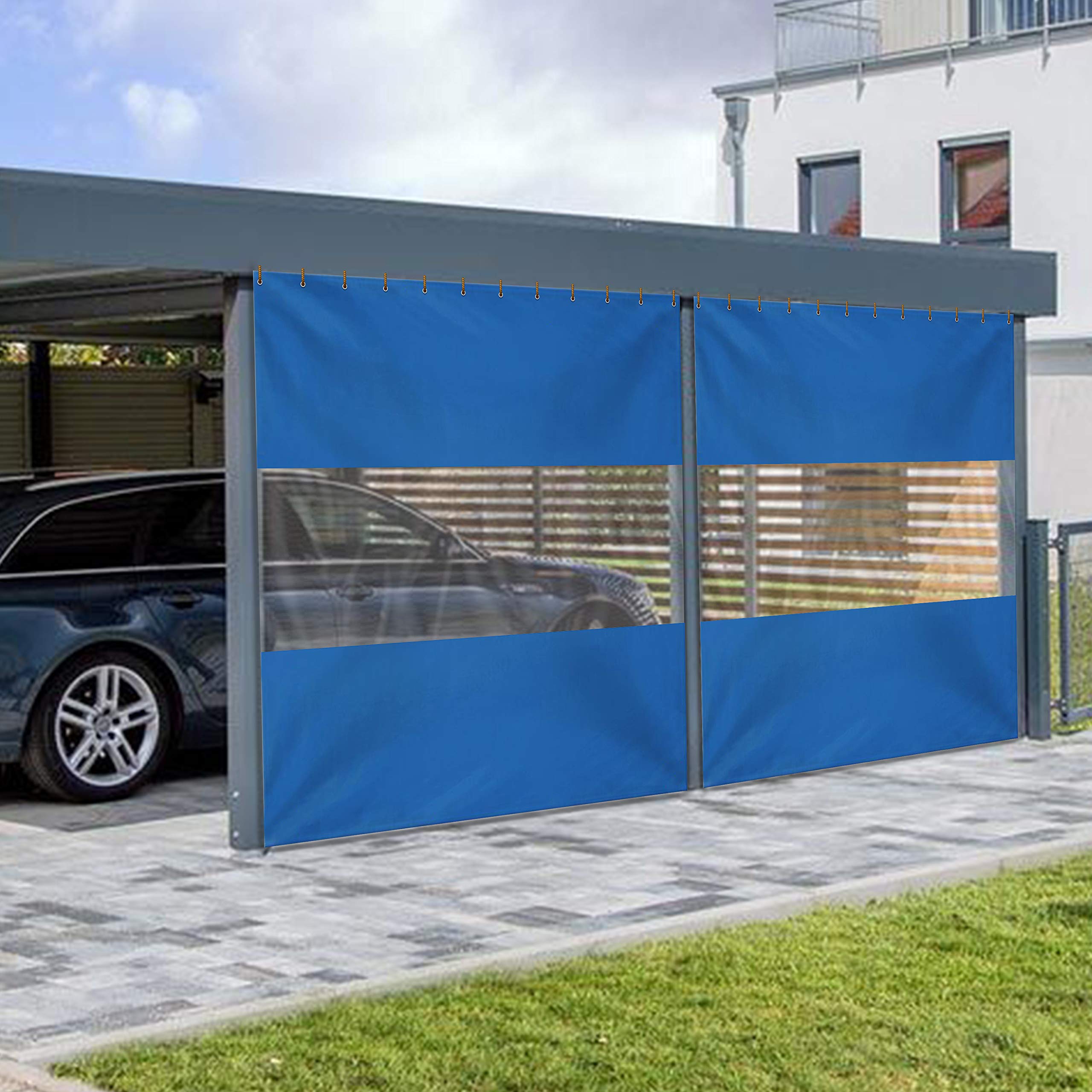 Covers & All Outdoor Curtains for Patio Waterproof, 18 oz PVC Polyester Tear and UV Resistant Clear Panel Curtain Featuring Rust-Free Grommets, Ideal for Patios, and Pergola (8' H x 7' W Feet, Blue) - Image 4