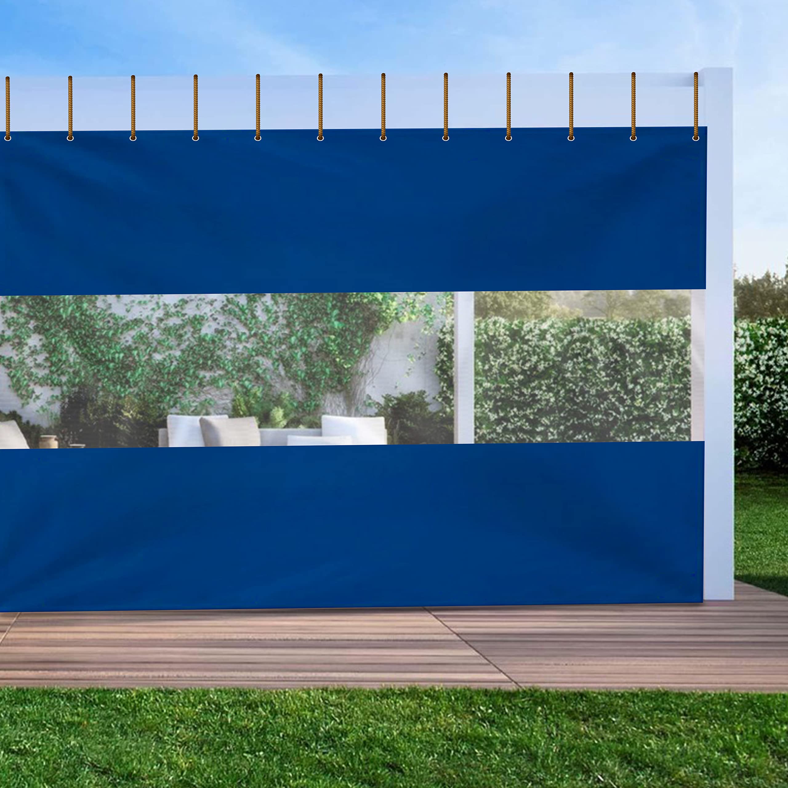 Covers & All Outdoor Curtains for Patio Waterproof, 18 oz PVC Polyester Tear and UV Resistant Clear Panel Curtain Featuring Rust-Free Grommets, Ideal for Patios, and Pergola (8' H x 7' W Feet, Blue) - Image 5