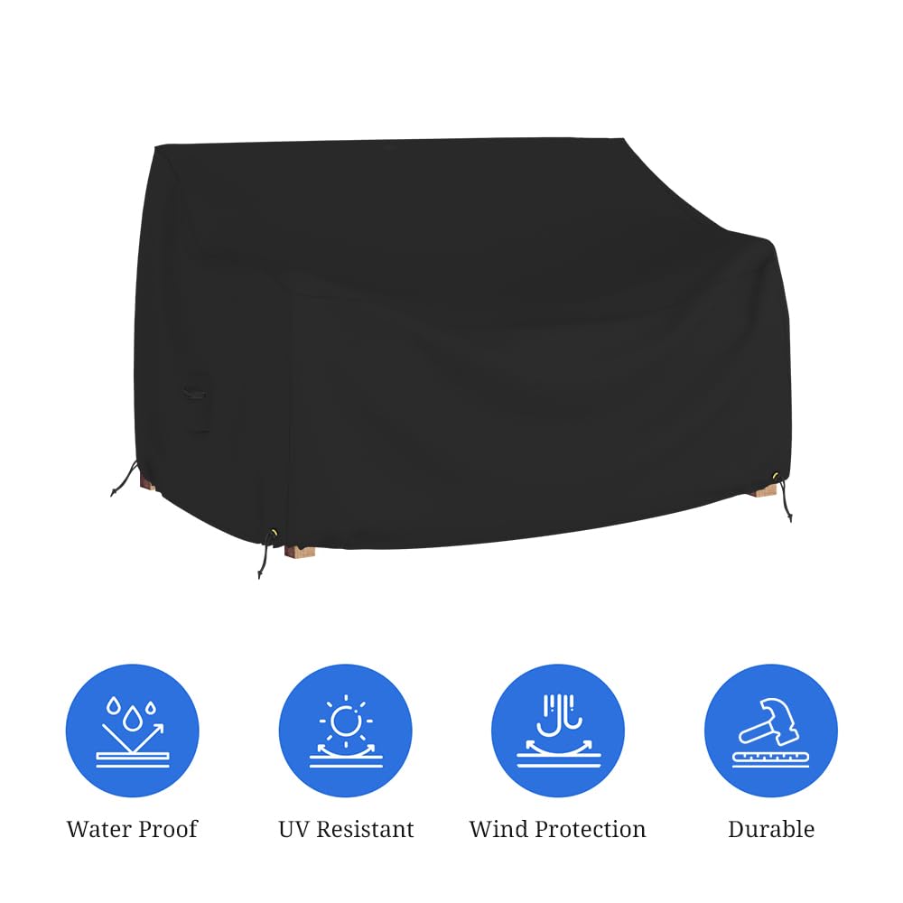 Covers & all Outdoor Loveseat Sofa Cover, 12 Oz Waterproof UV & Weather Resistant Patio Furniture Bench Cover Outdoor Use with Air Vent & Drawstrings (88"W x 33"H x 33D x 15"FH, Black) - Image 3