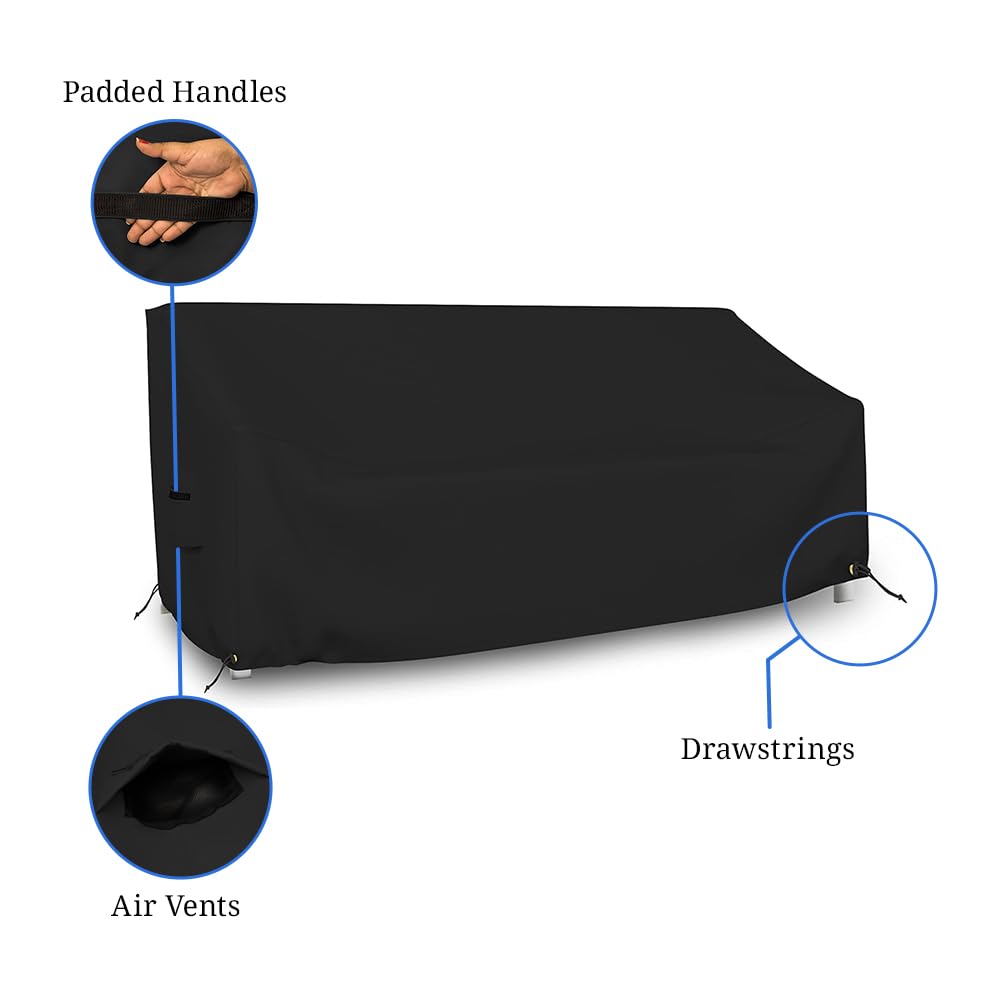 Covers & all Outdoor Loveseat Sofa Cover, 12 Oz Waterproof UV & Weather Resistant Patio Furniture Bench Cover Outdoor Use with Air Vent & Drawstrings (88"W x 33"H x 33D x 15"FH, Black) - Image 4