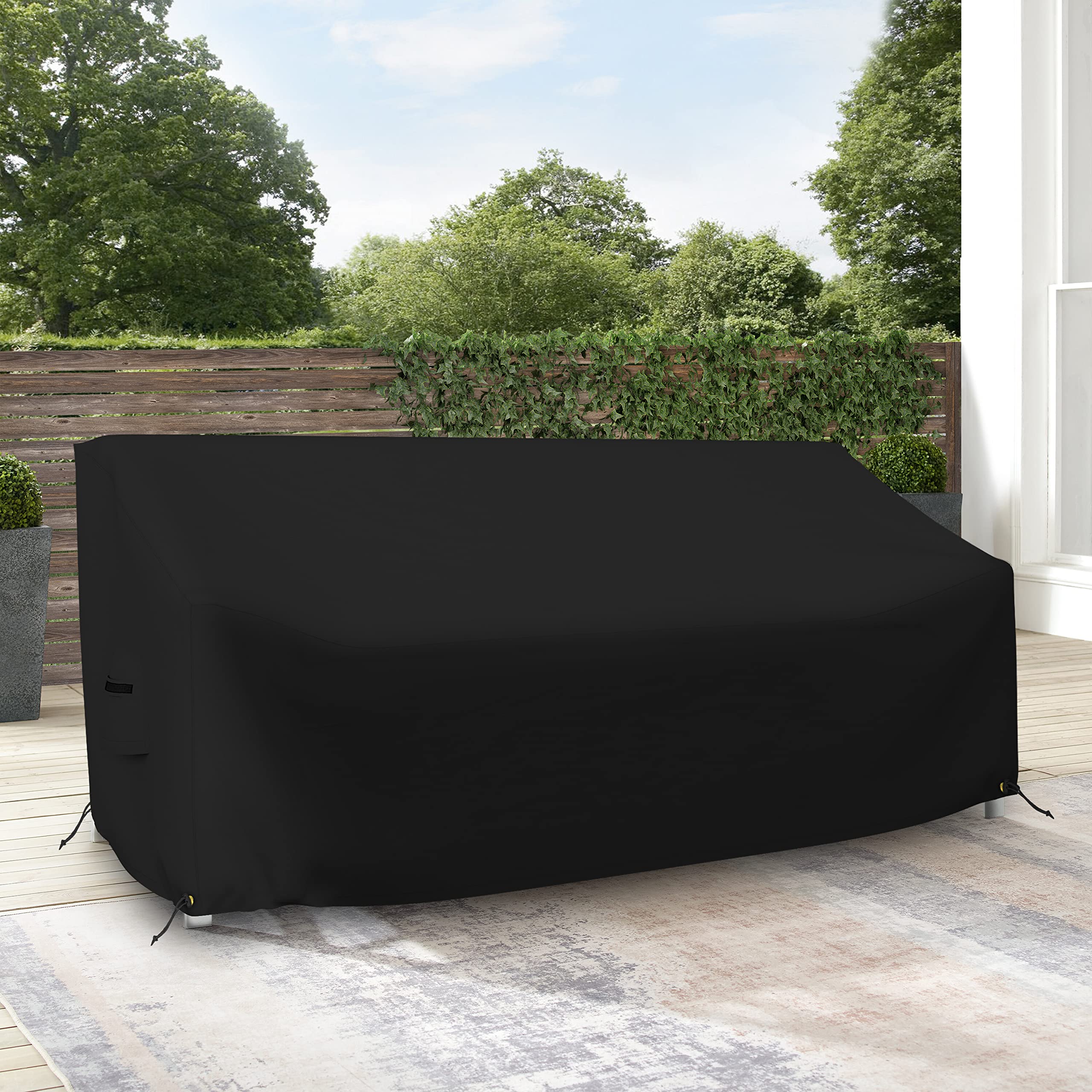 Covers & all Outdoor Loveseat Sofa Cover, 12 Oz Waterproof UV & Weather Resistant Patio Furniture Bench Cover Outdoor Use with Air Vent & Drawstrings (88"W x 33"H x 33D x 15"FH, Black) - Image 6