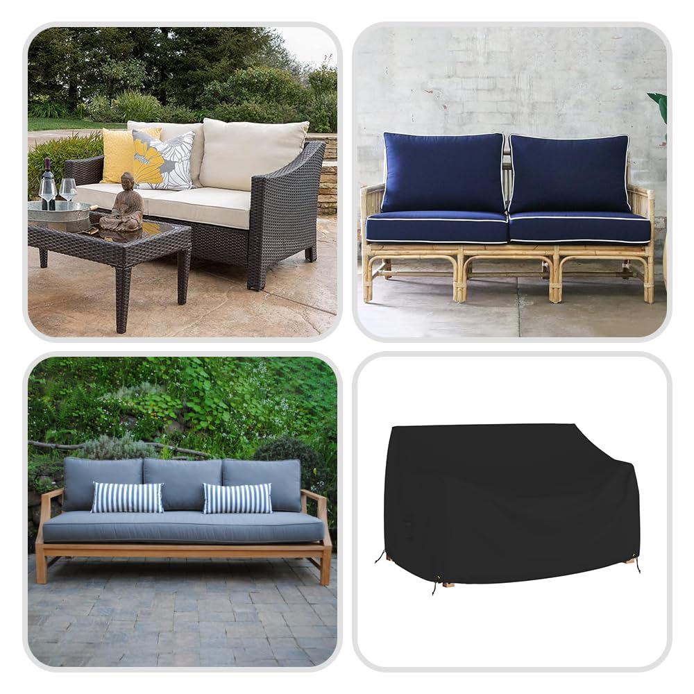 Covers & all Outdoor Loveseat Sofa Cover, 12 Oz Waterproof UV & Weather Resistant Patio Furniture Bench Cover Outdoor Use with Air Vent & Drawstrings (88"W x 33"H x 33D x 15"FH, Black) - Image 7