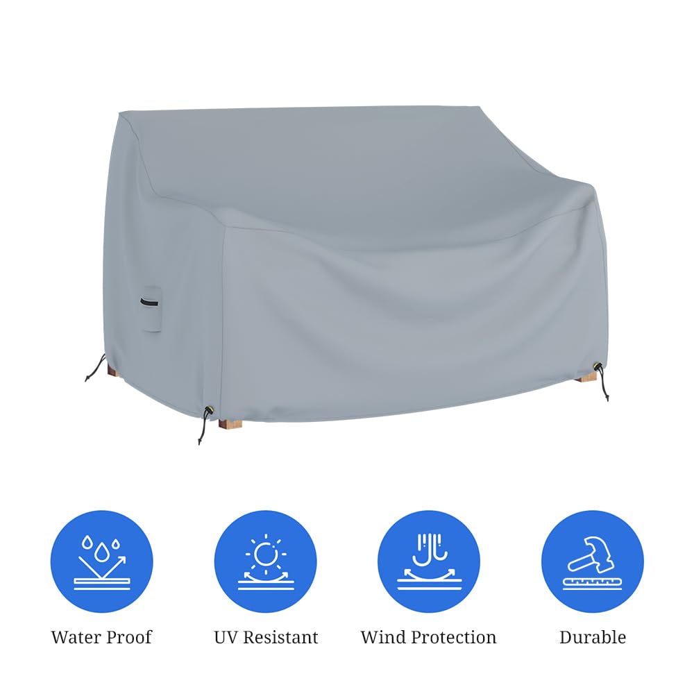 Covers & all Outdoor Loveseat Sofa Cover, Heavy Duty 18 Oz Waterproof UV & Weather Resistant Patio Furniture Bench Cover, with Air Vents & Drawstrings (104"L x 33"W x 31"H x 15"FH, Grey) - Image 3