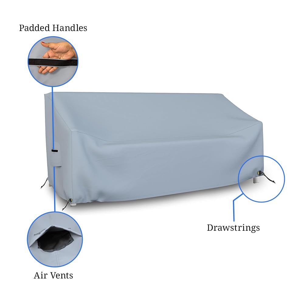 Covers & all Outdoor Loveseat Sofa Cover, Heavy Duty 18 Oz Waterproof UV & Weather Resistant Patio Furniture Bench Cover, with Air Vents & Drawstrings (104"L x 33"W x 31"H x 15"FH, Grey) - Image 4