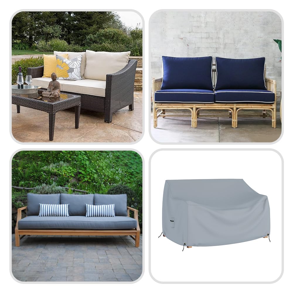Covers & all Outdoor Loveseat Sofa Cover, Heavy Duty 18 Oz Waterproof UV & Weather Resistant Patio Furniture Bench Cover, with Air Vents & Drawstrings (104"L x 33"W x 31"H x 15"FH, Grey) - Image 7
