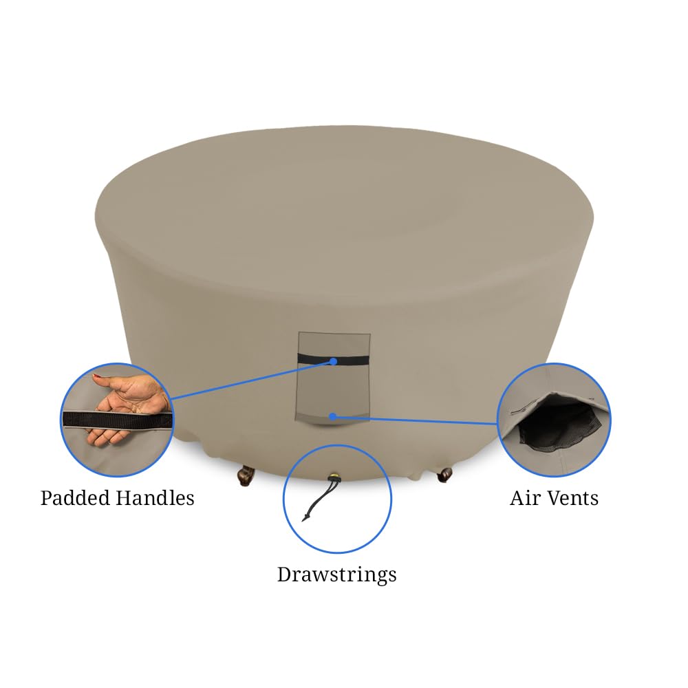 Covers & all Outdoor Round Fire Pit Cover, 12 Oz Waterproof, UV & Weather Resistant for Patio Lawn Garden Backyard Outside, with Drawstrings (30"(Diameter) x 12"(H), Beige) - Image 4