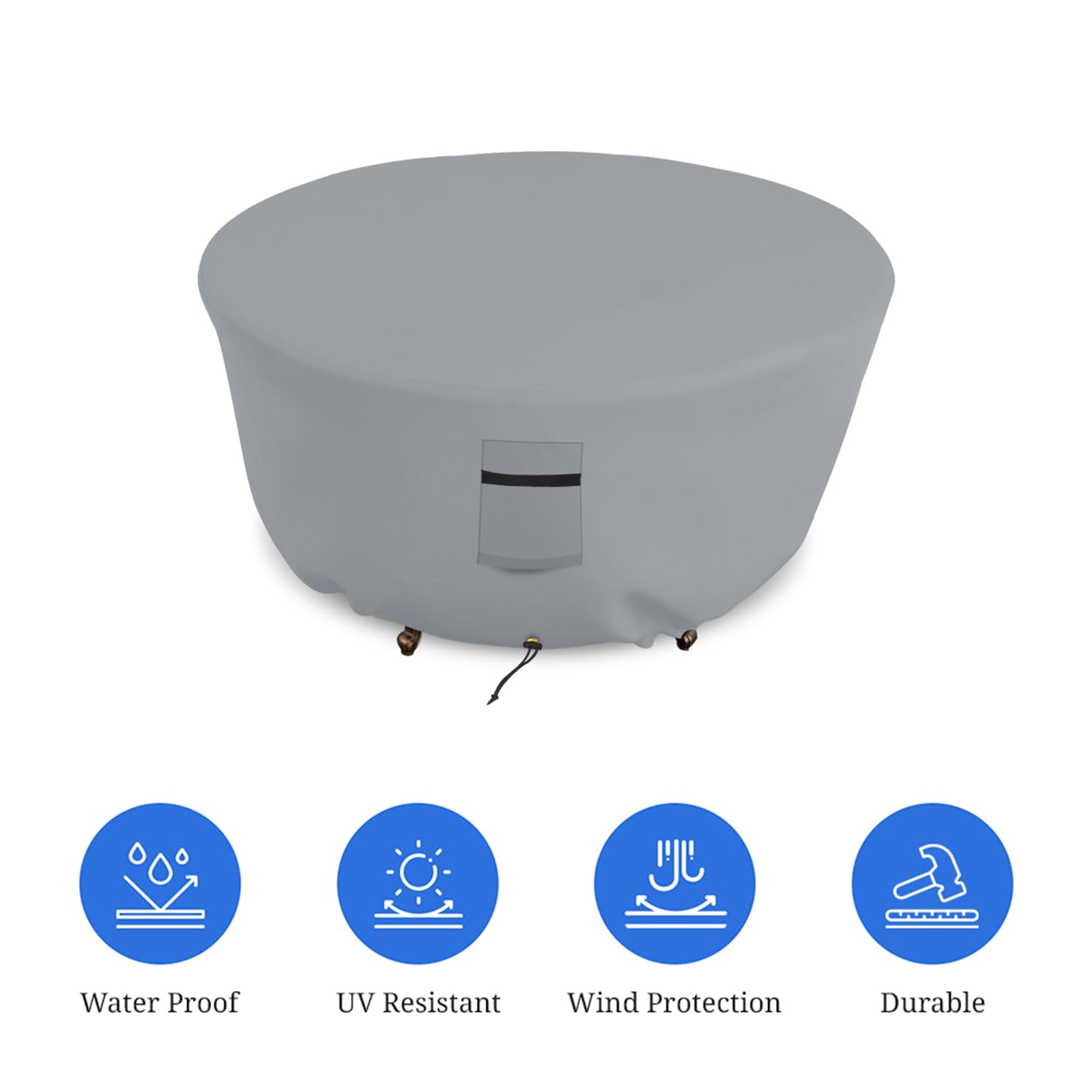 Covers & all Outdoor Round Fire Pit Cover, Heavy Duty 18 Oz Waterproof UV & Weather Resistant for Patio Lawn Garden Backyard Outside, Air Vents & Drawstrings (48"Diameter x 18"H, Grey) - Image 3