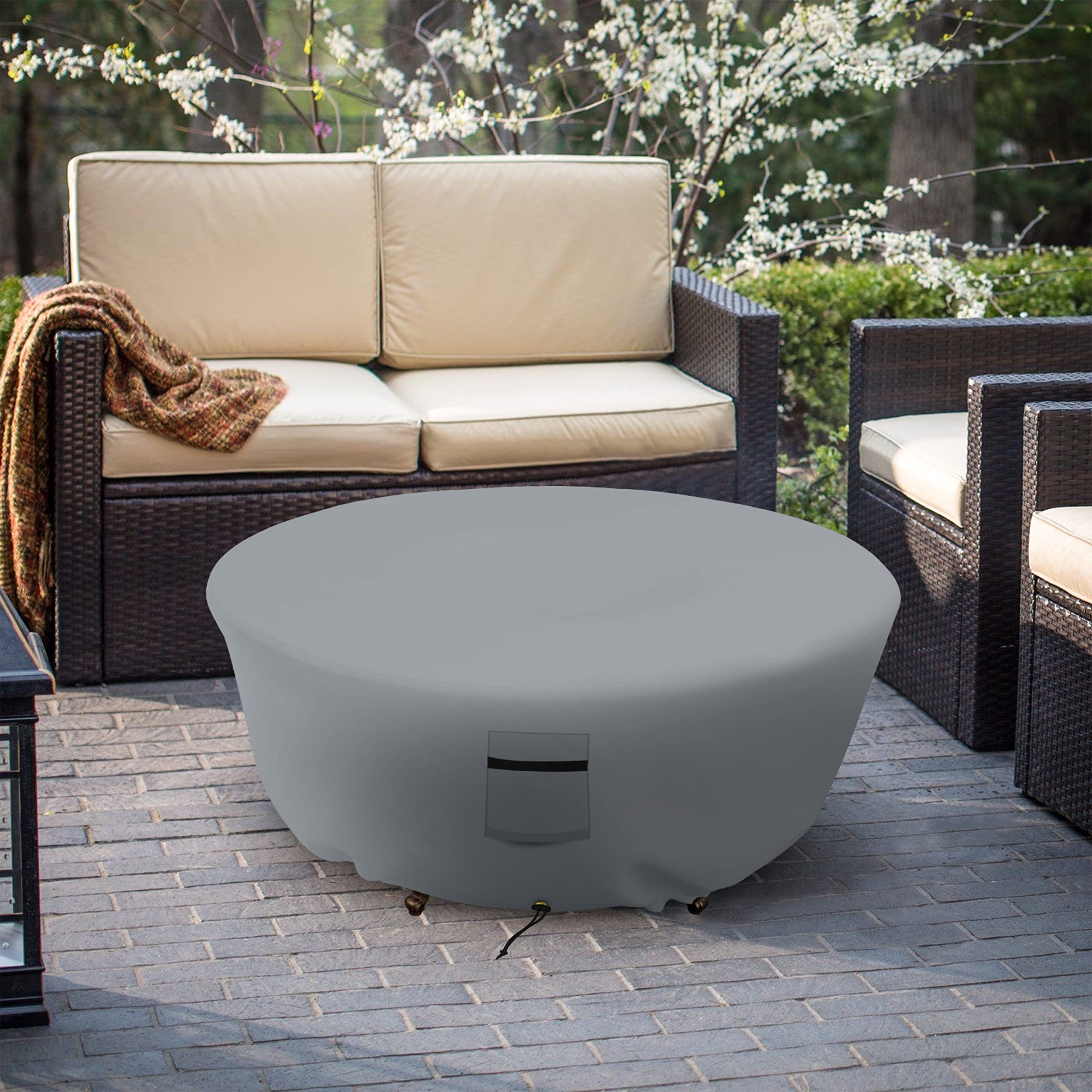 Covers & all Outdoor Round Fire Pit Cover, Heavy Duty 18 Oz Waterproof UV & Weather Resistant for Patio Lawn Garden Backyard Outside, Air Vents & Drawstrings (48"Diameter x 18"H, Grey) - Image 6