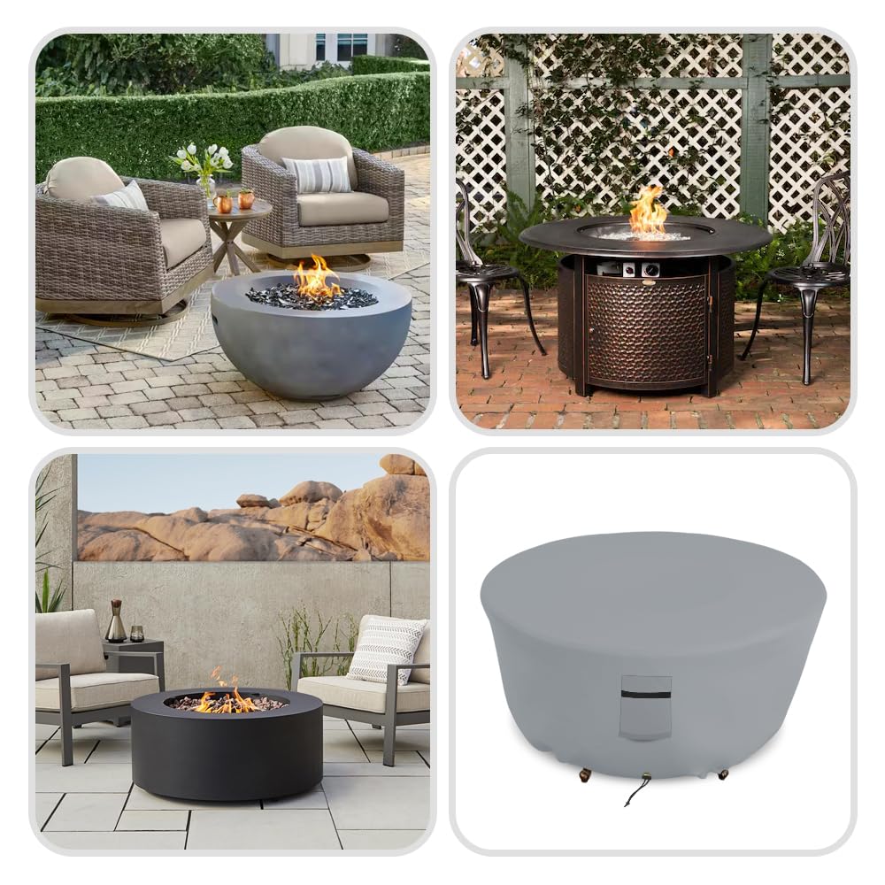 Covers & all Outdoor Round Fire Pit Cover, Heavy Duty 18 Oz Waterproof UV & Weather Resistant for Patio Lawn Garden Backyard Outside, Air Vents & Drawstrings (48"Diameter x 18"H, Grey) - Image 7