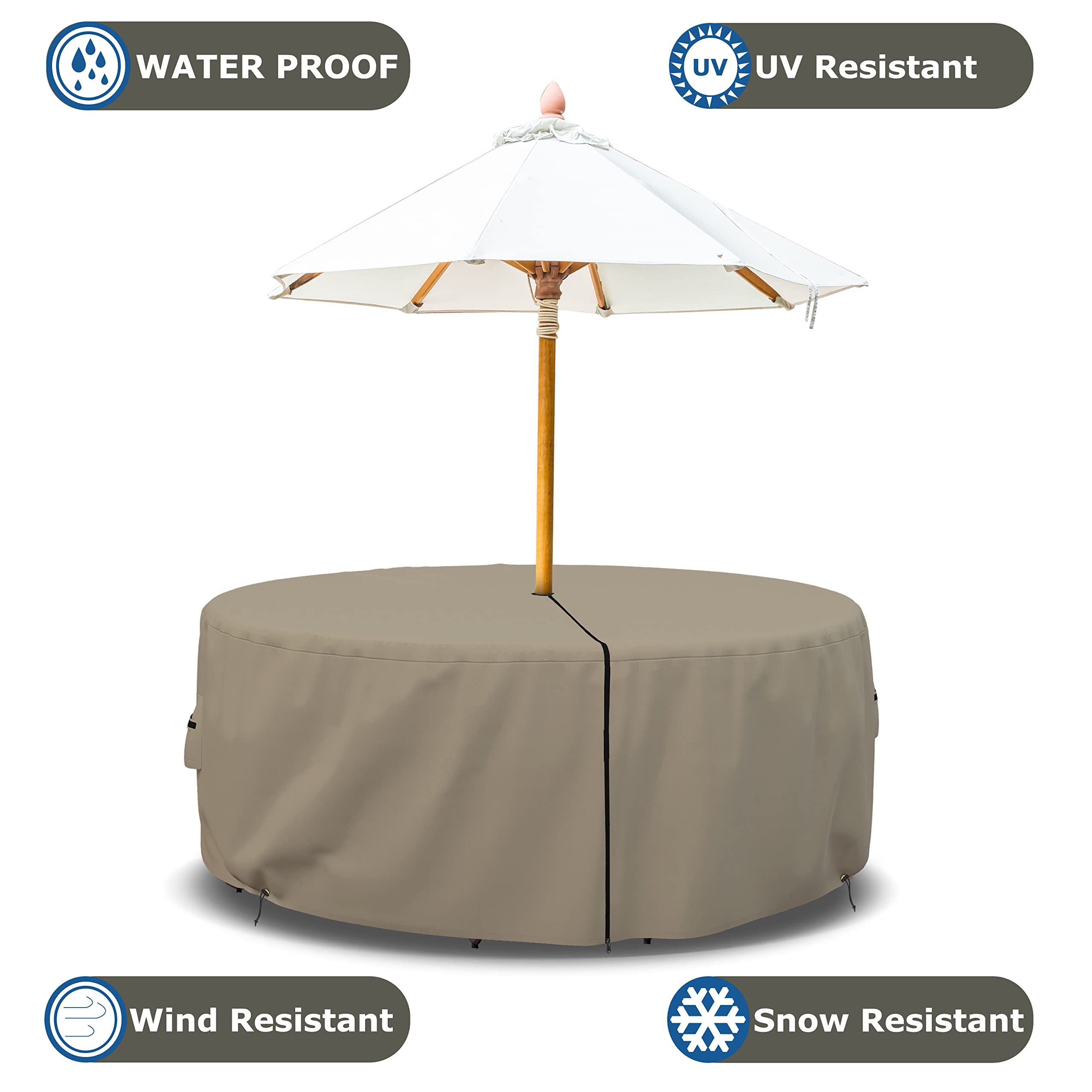 Covers & All Patio Round Table and Chair Set Cover with Umbrella Hole - Heavyduty 12 Oz Waterproof Outdoor Backyard Furniture Cover with Air Pocket & Drawstring for Snug fit. (70" Dia x 23" H, Beige) - Image 4
