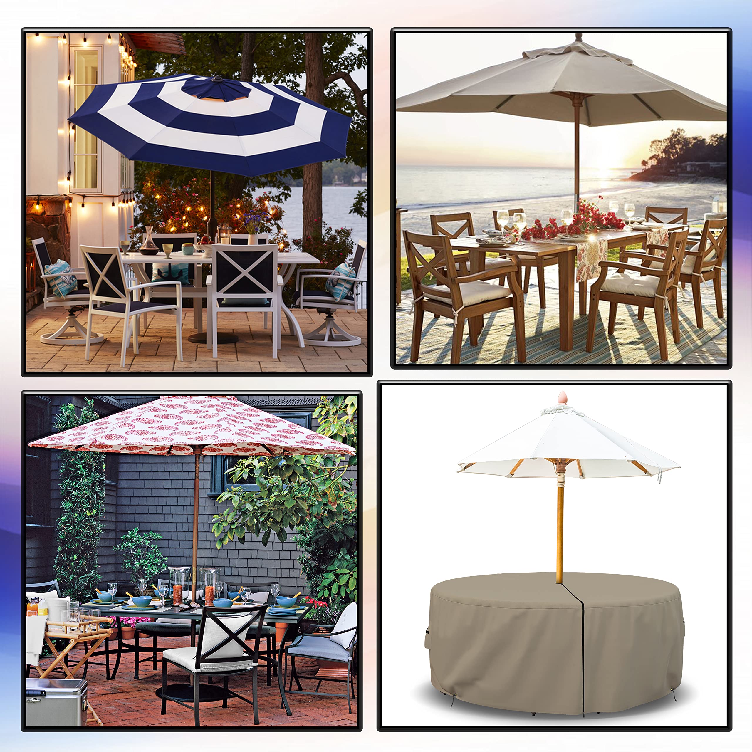 Covers & All Patio Round Table and Chair Set Cover with Umbrella Hole - Heavyduty 12 Oz Waterproof Outdoor Backyard Furniture Cover with Air Pocket & Drawstring for Snug fit. (70" Dia x 23" H, Beige) - Image 8