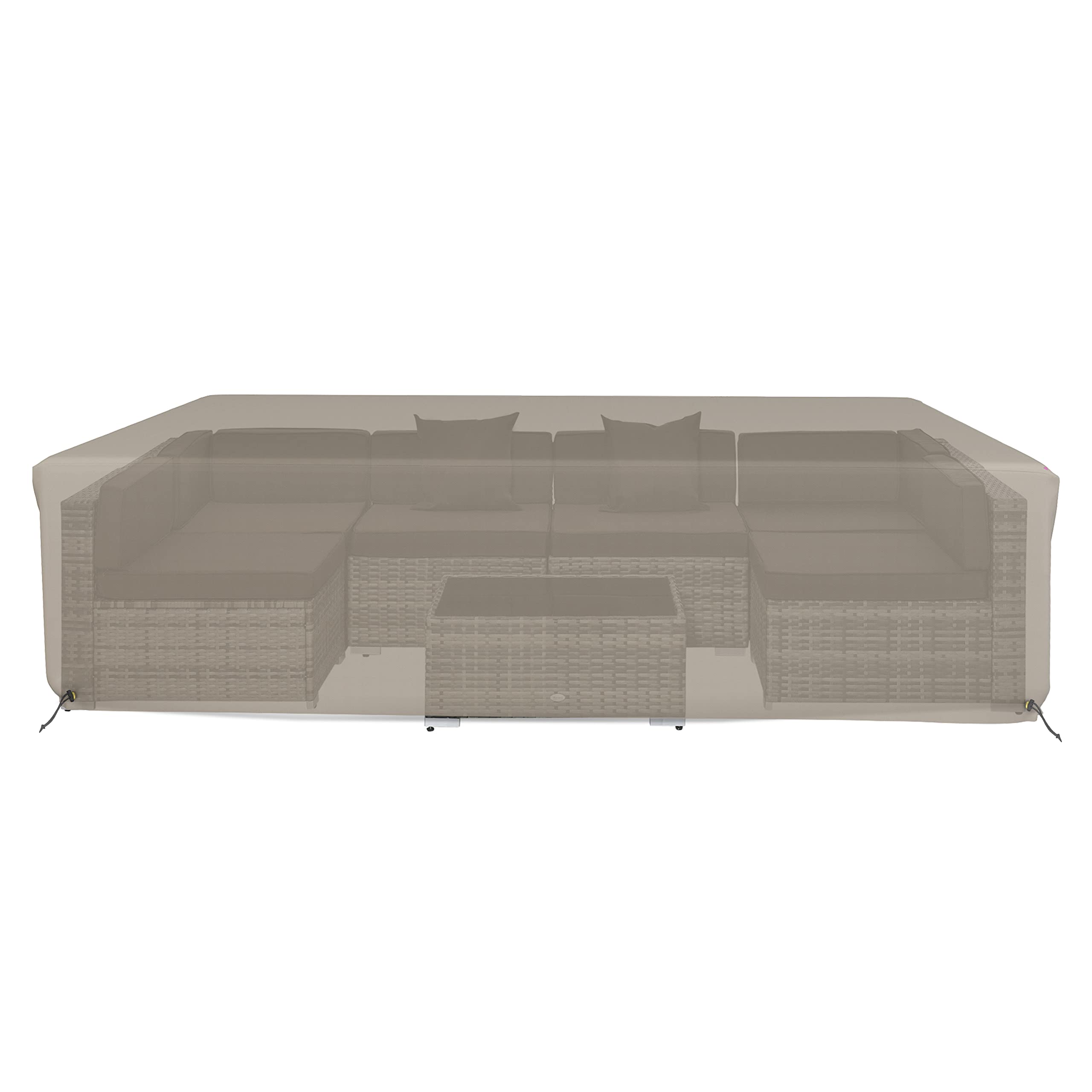 Covers & All Patio Sectional Sofa Set Cover 160 GSM PVC Emboss Fabric Outdoor Furniture Table and Chair Set Cover with Drawstring for Snug Fit (128''W x 63''D x 29''H, Beige) - Image 3