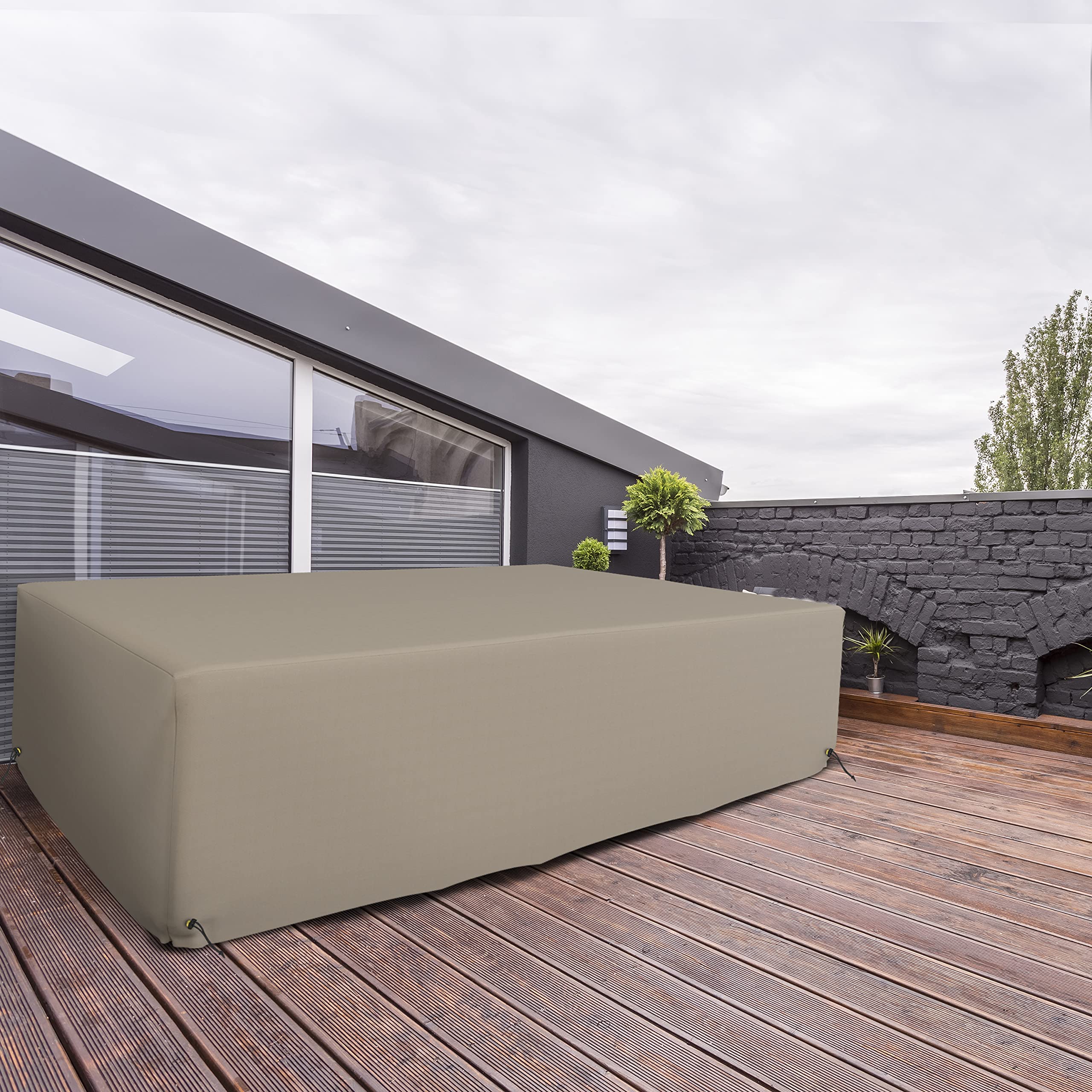 Covers & All Patio Sectional Sofa Set Cover 160 GSM PVC Emboss Fabric Outdoor Furniture Table and Chair Set Cover with Drawstring for Snug Fit (128''W x 63''D x 29''H, Beige) - Image 4