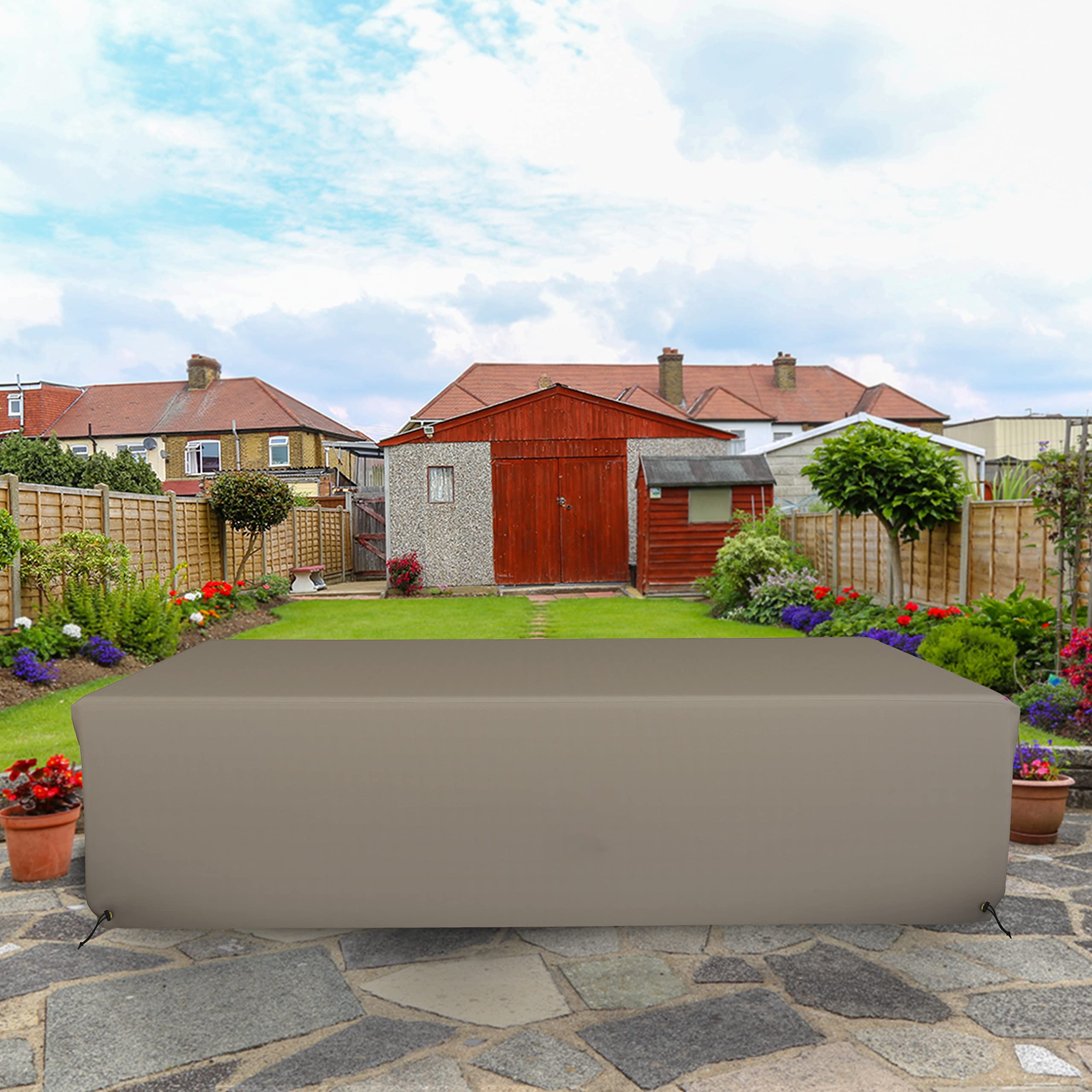 Covers & All Patio Sectional Sofa Set Cover 160 GSM PVC Emboss Fabric Outdoor Furniture Table and Chair Set Cover with Drawstring for Snug Fit (128''W x 63''D x 29''H, Beige) - Image 6